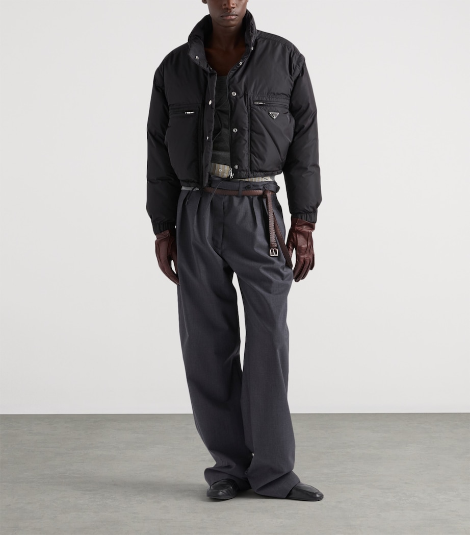 Prada Womens Re-Nylon Cropped Down Jacket Black Image 2