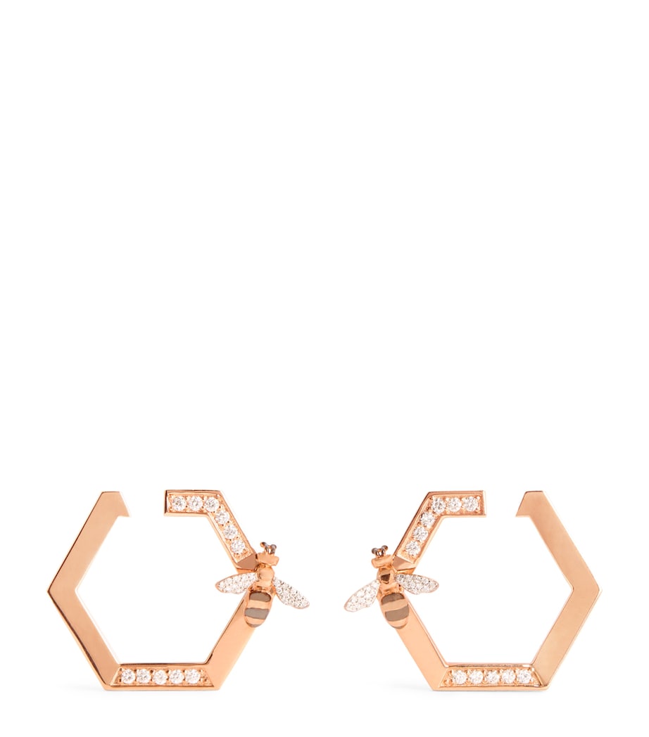 Rose Gold and Diamond Honeycomb Bee Earrings ROSE GOLD Image 1