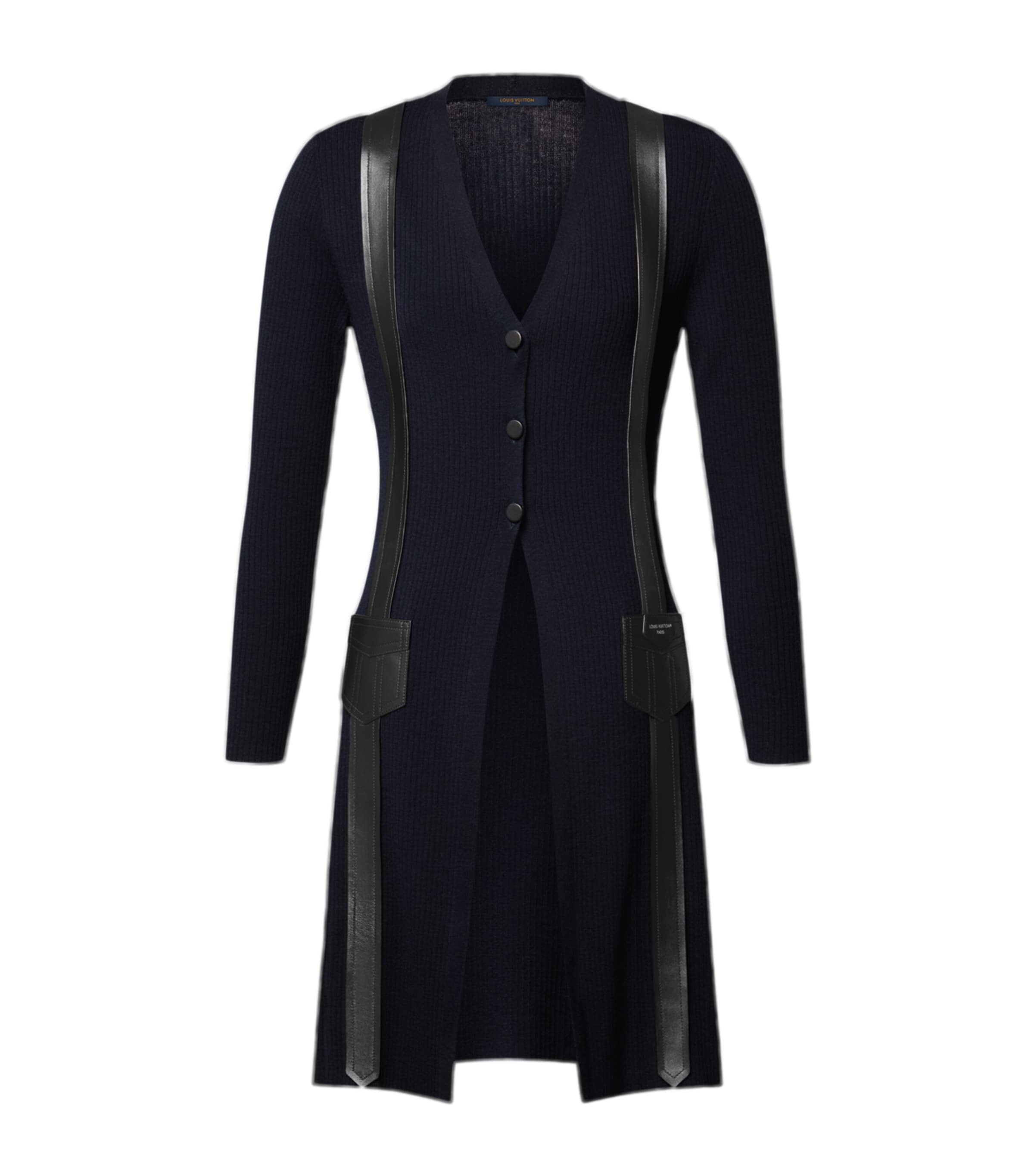 LOUIS VUITTON Womens Wool-Leather Long Cardigan Black Image 1