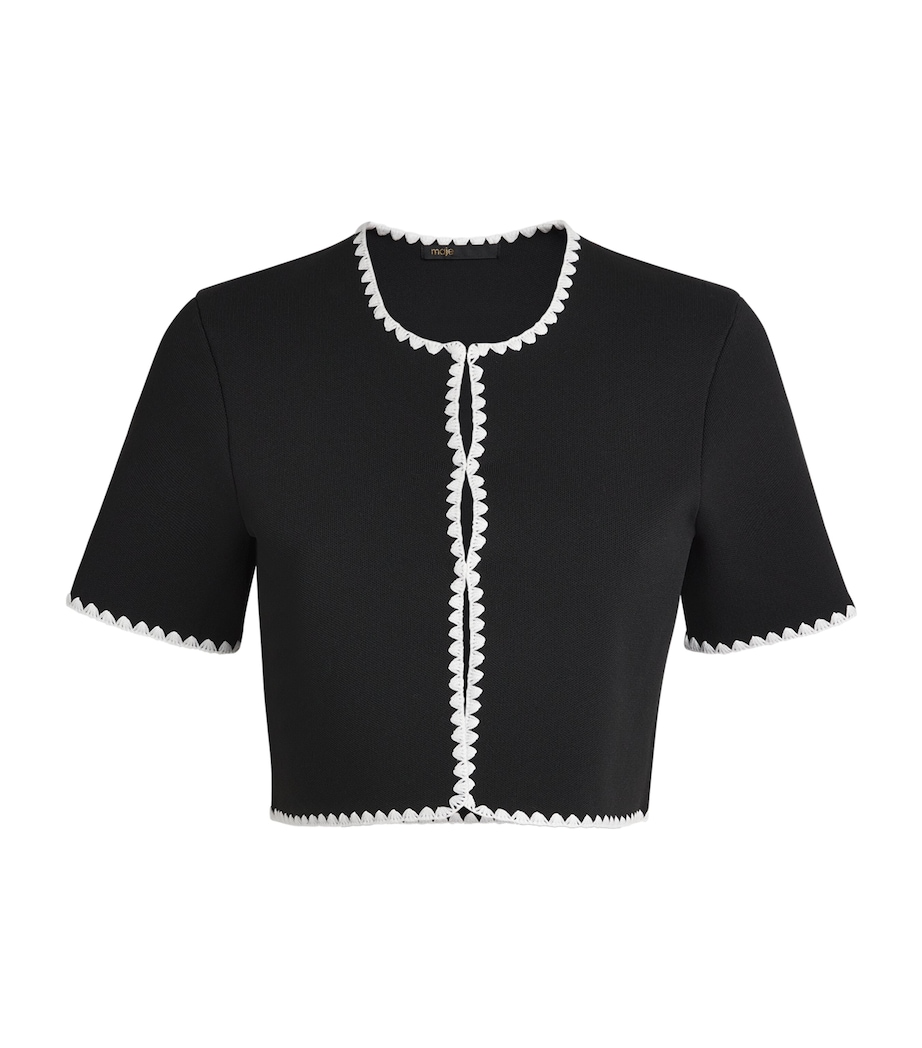 Cropped Contrast-Dot Cardigan BLACK Image 1