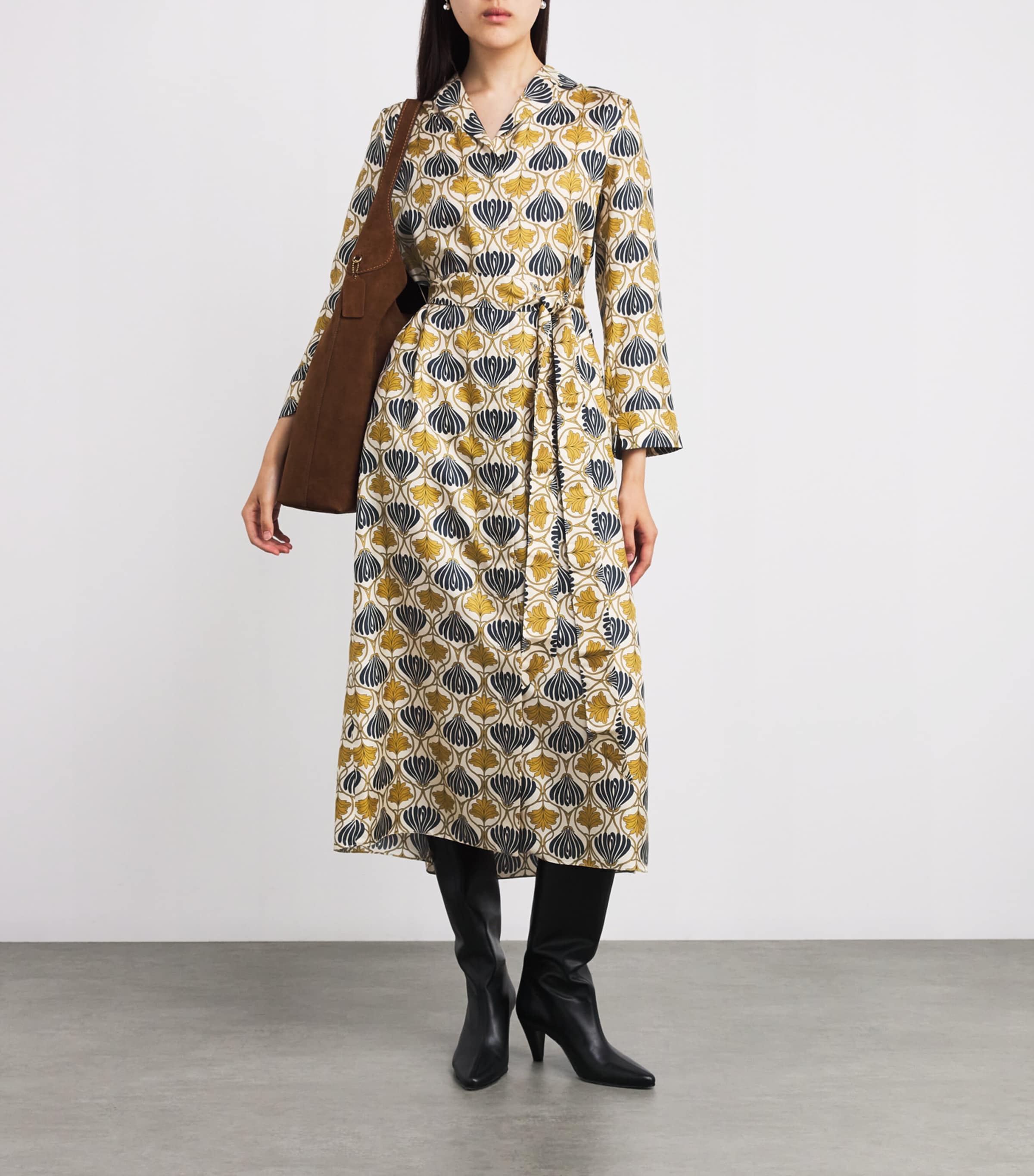 Silk Patterned Kaftan Midi Dress MUSTARD Image 2