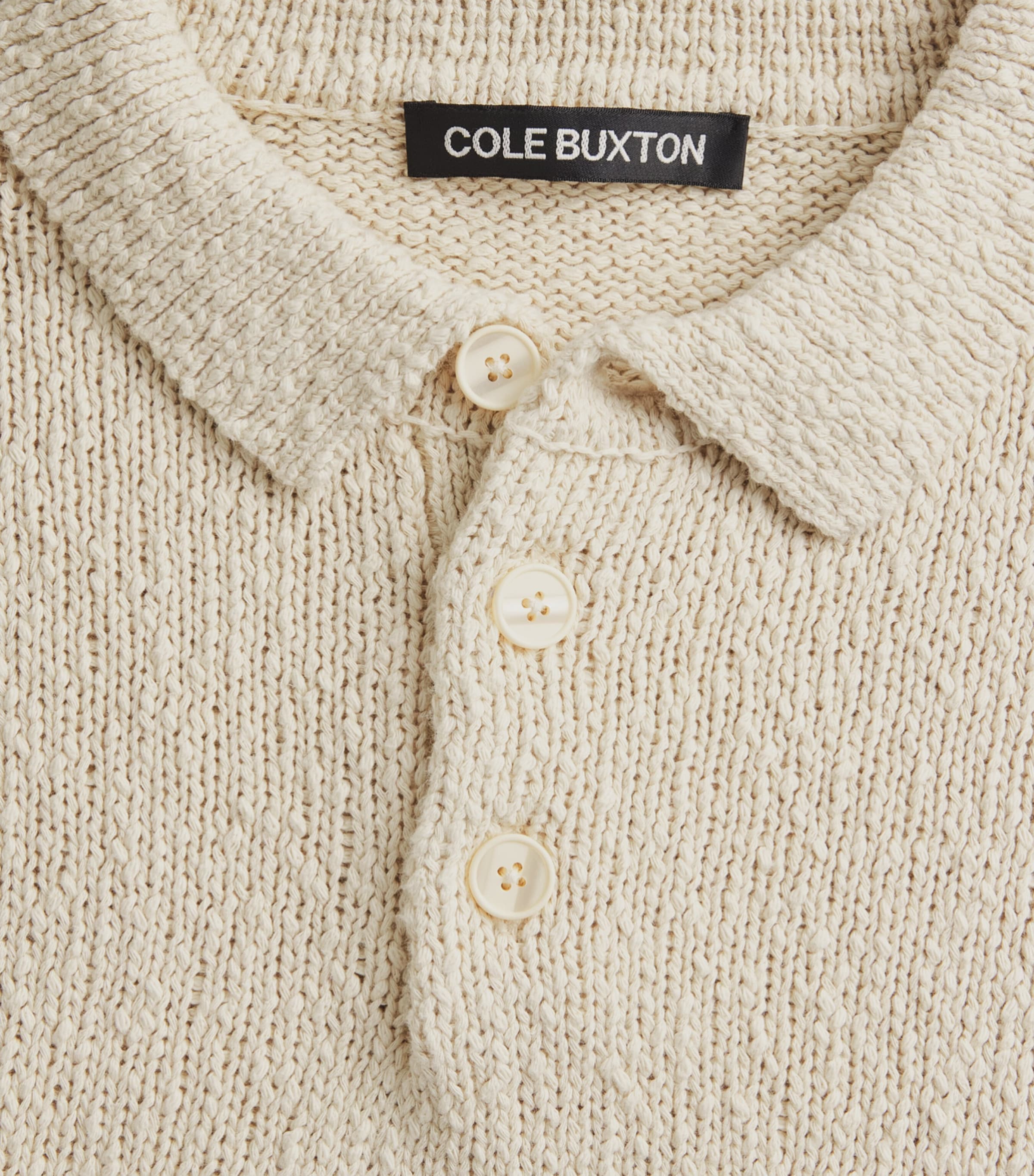 COLE BUXTON Mens Cotton Beach Polo Sweater Vintage White Image 6