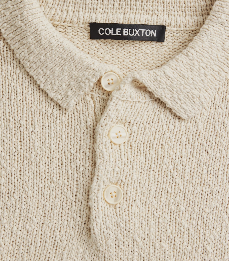 COLE BUXTON Mens Cotton Beach Polo Sweater Vintage White Image 6
