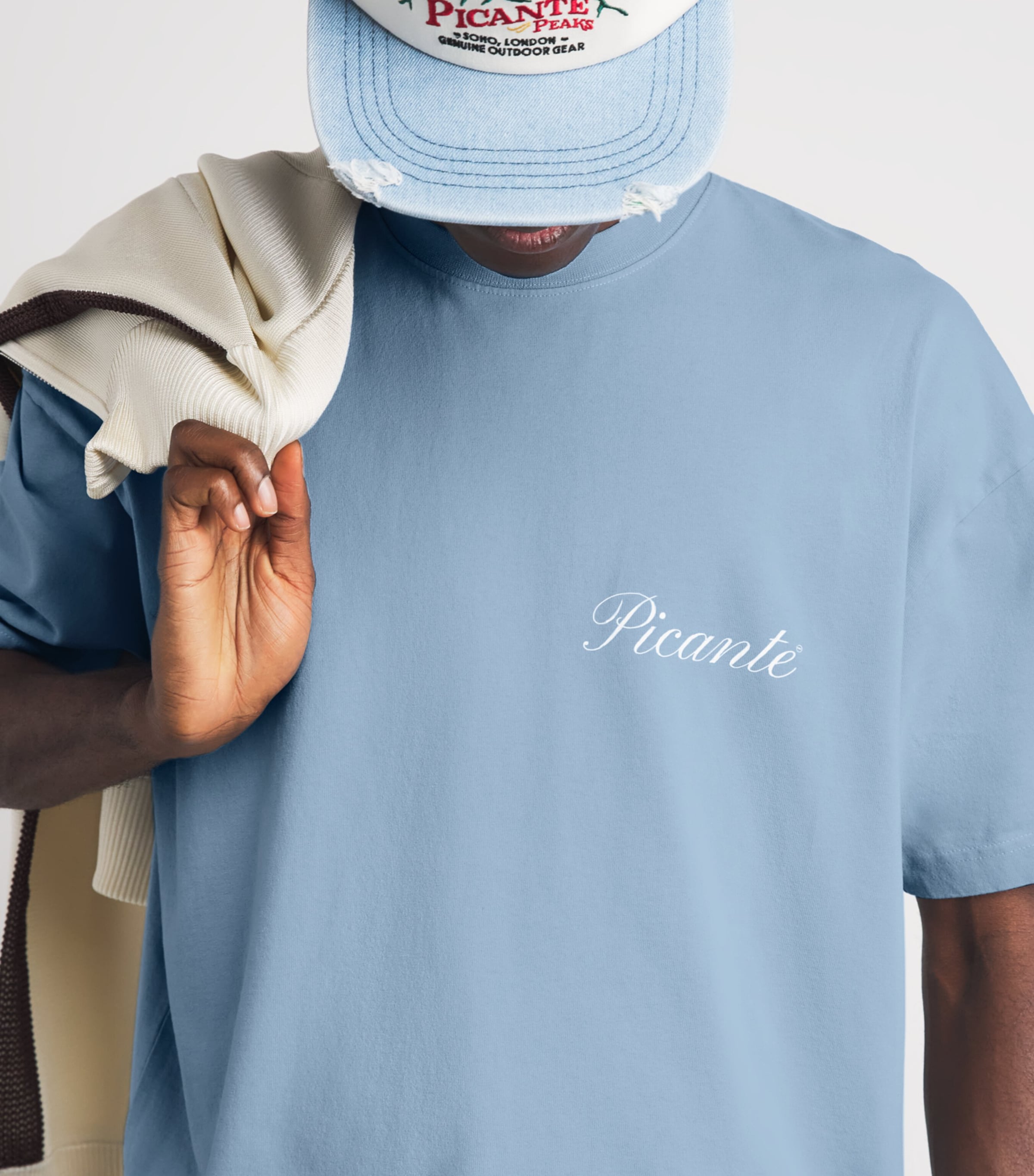 Picante Mens Organic Cotton Tailor Logo T-Shirt Blue Image 3