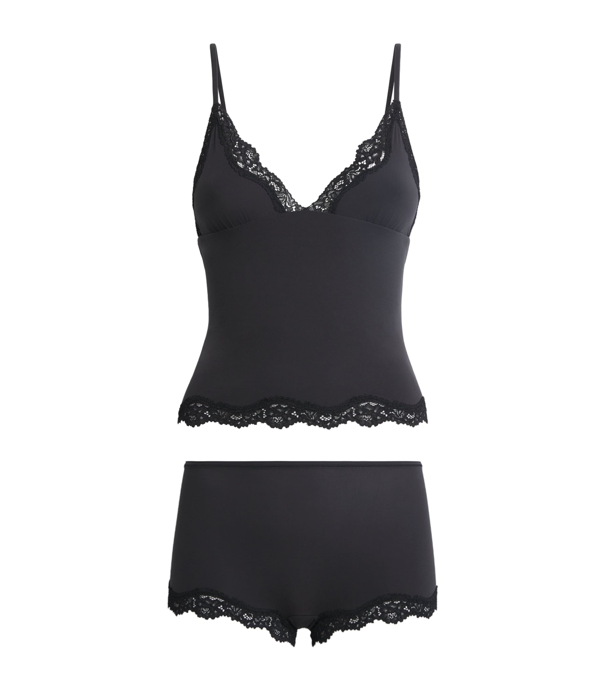 Skims Fits Everybody Lace-trim Cami And Shorts Set In Black