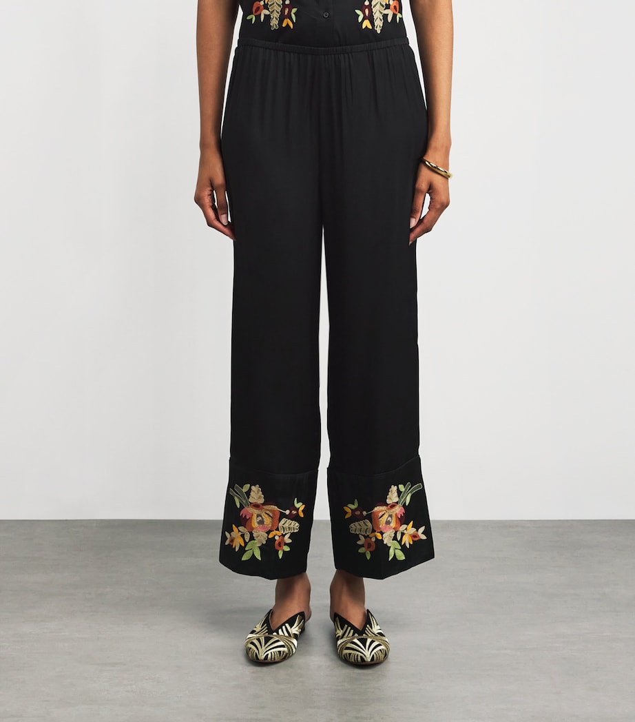 Cuffed Floral Embroidered Trousers BLACK Image 3