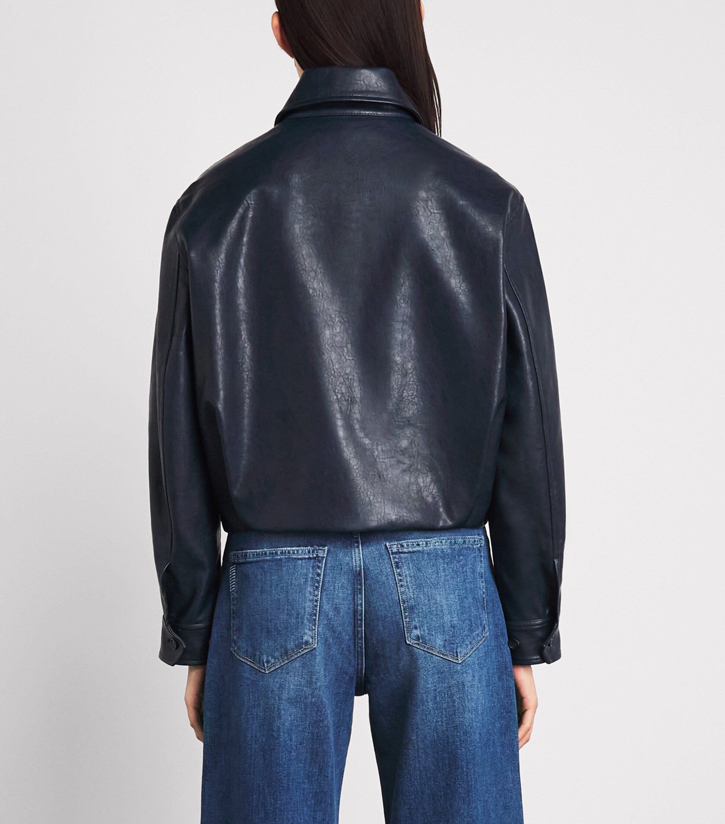 Rag & Bone Womens Faux Leather Krista Bomber Jacket Navy Image 5