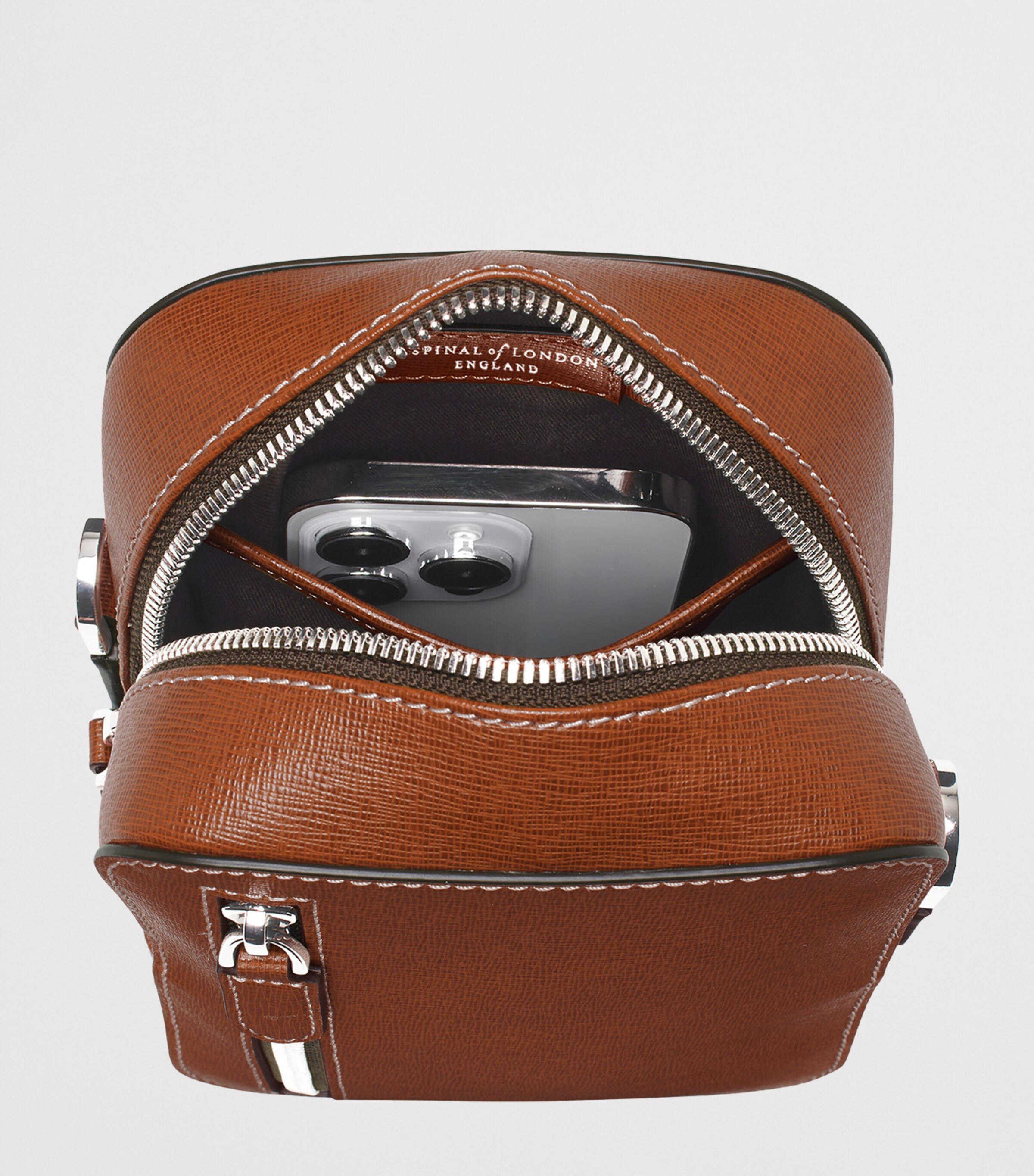 Aspinal Of London Leather Reporter North South Cross-Body Bag Chestnut Image 5