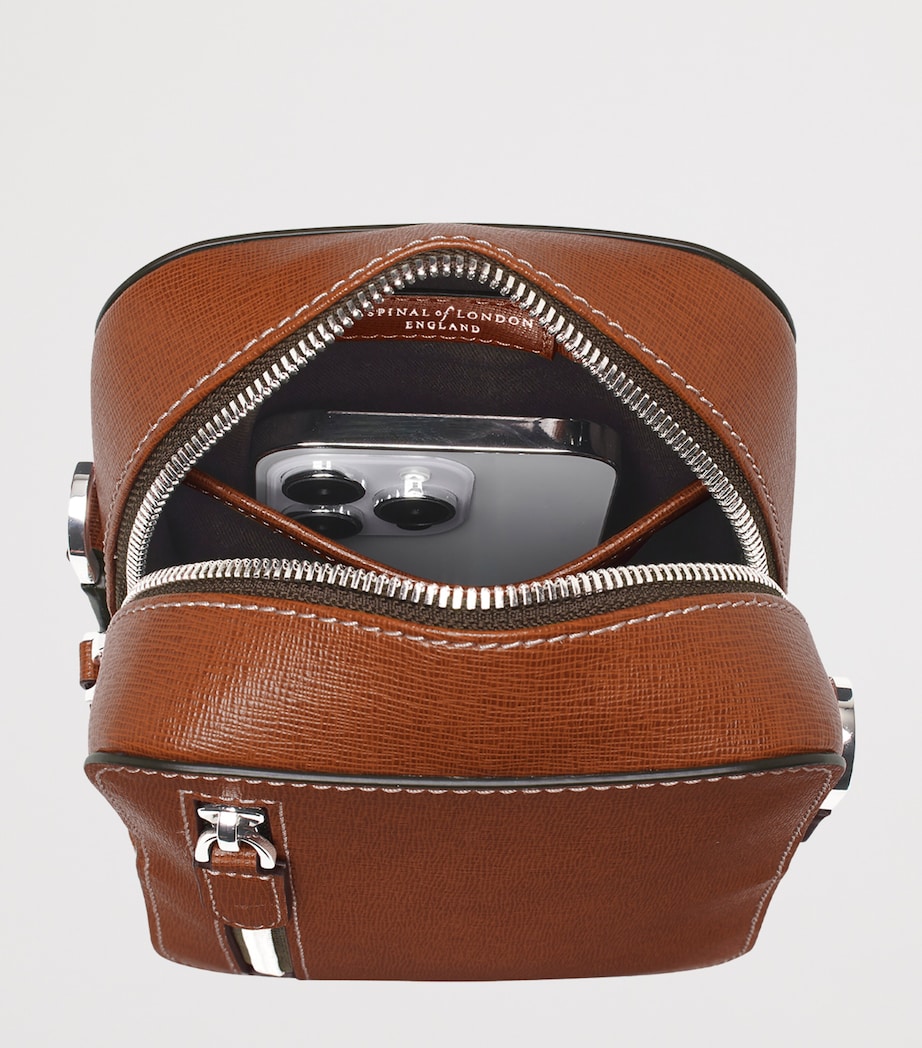 Aspinal Of London Leather Reporter North South Cross-Body Bag Chestnut Image 5