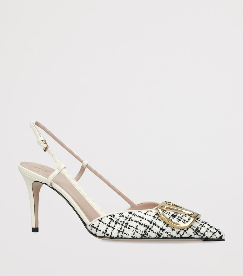 Valentino Garavani Tweed VLogo Slingback Pumps 80 White/comb Image 2