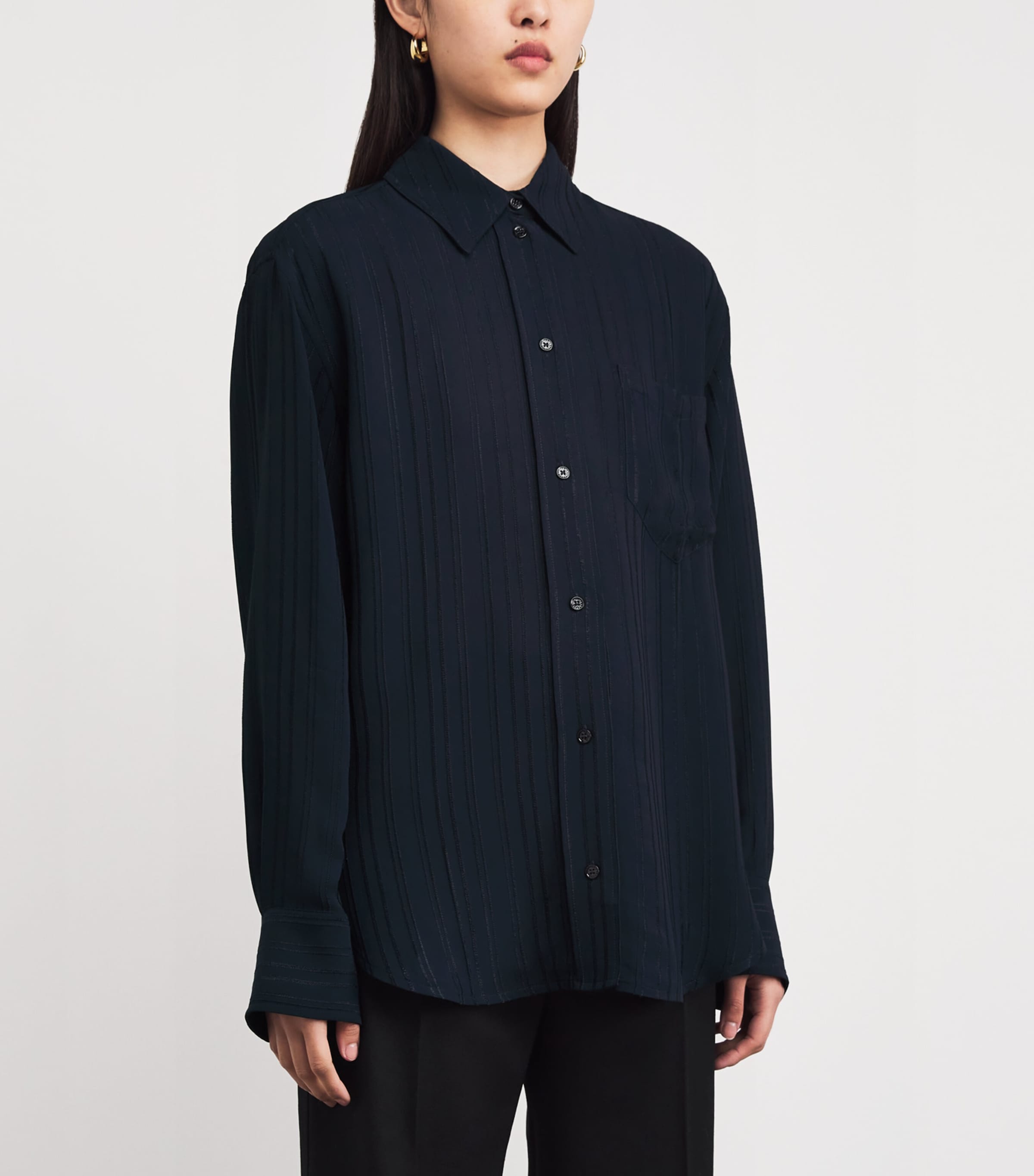 Topstitched Pyjama-Collar Shirt 550 NAVY Image 3