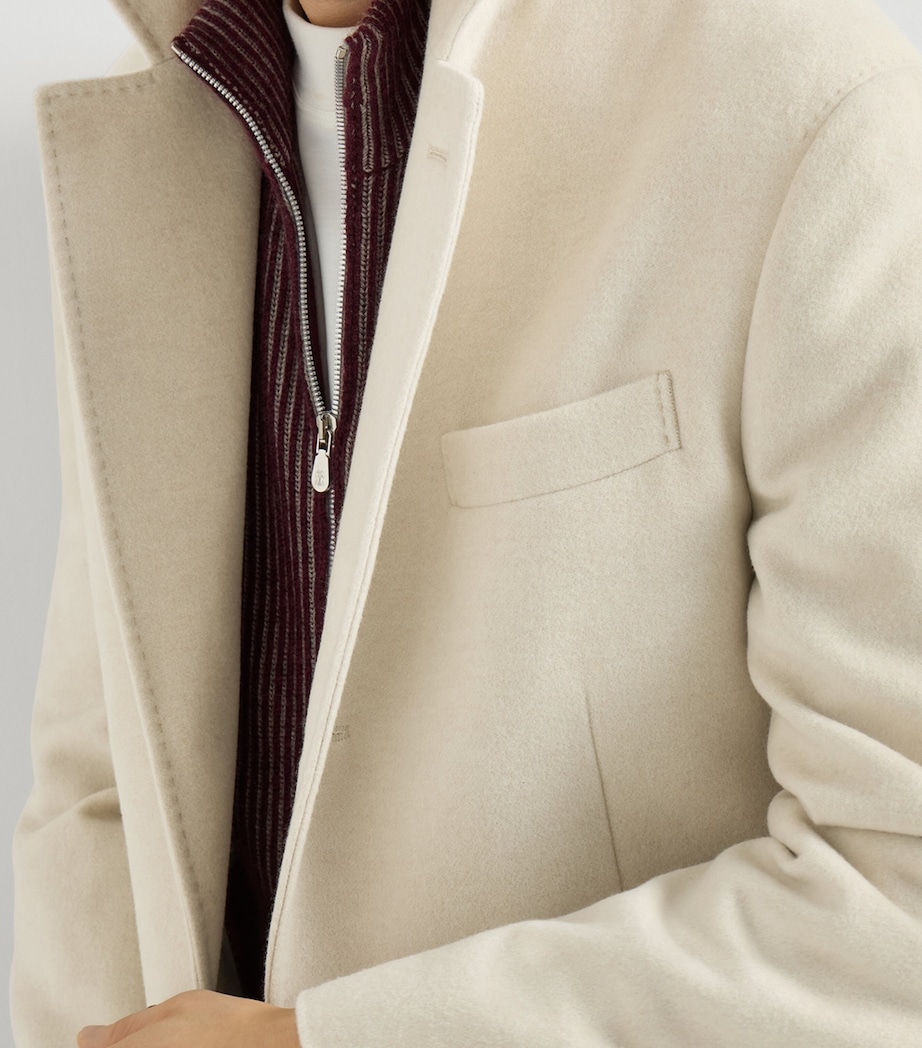 Brunello Cucinelli Mens Cashmere Water-Resistant Coat Beige+red Image 6