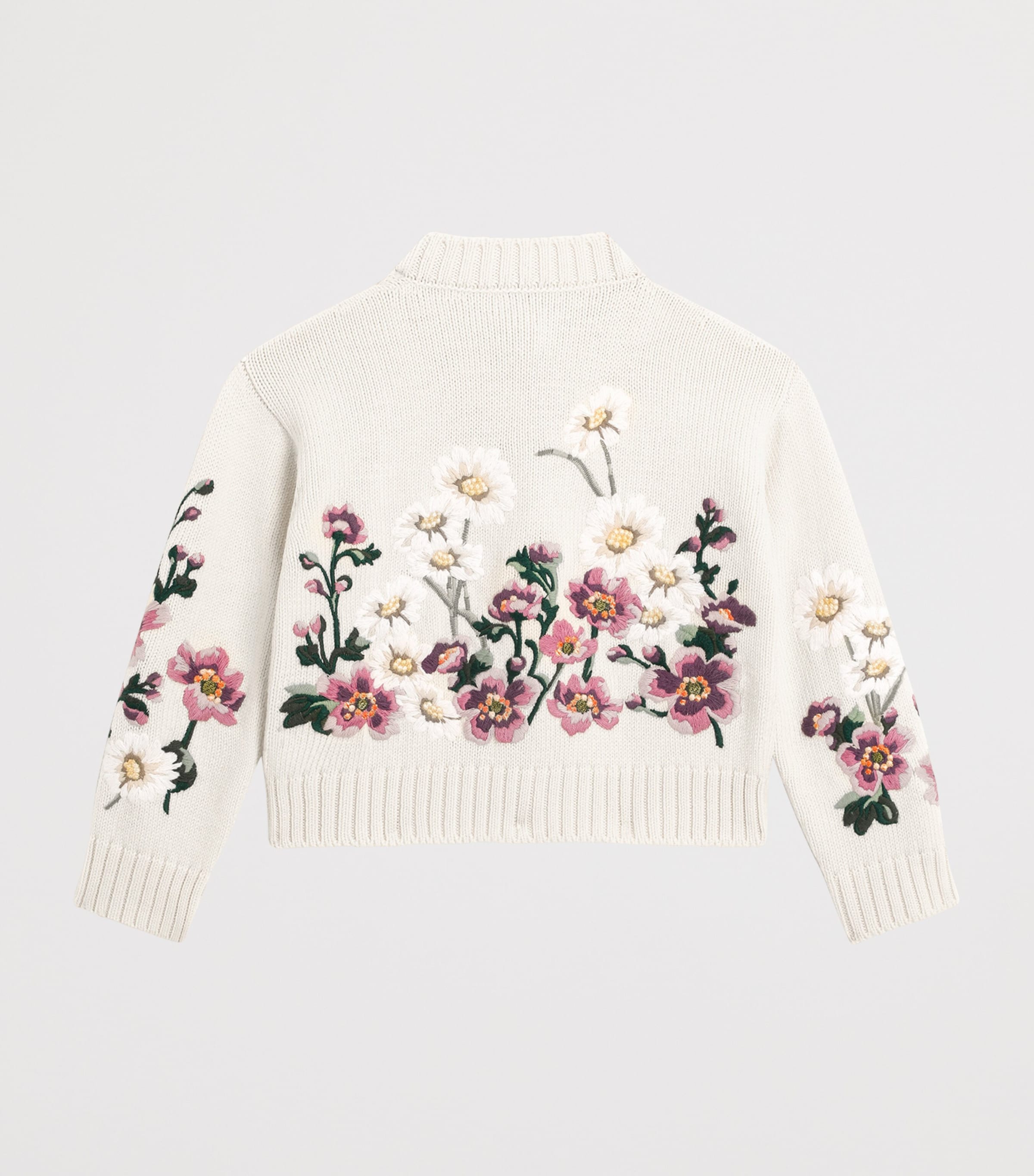 Virgin Wool Floral Cardigan (8-12+ Years) W0111-WHITE Image 2
