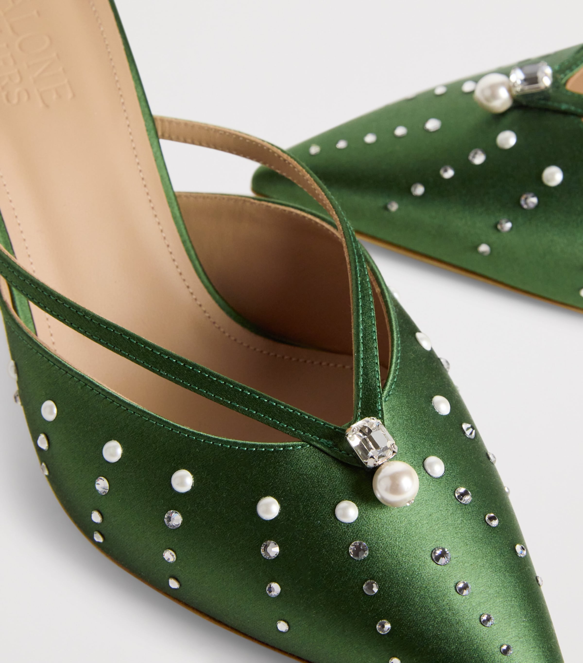 Satin Embellished Marisa Mules HARRODS GREEN Image 7