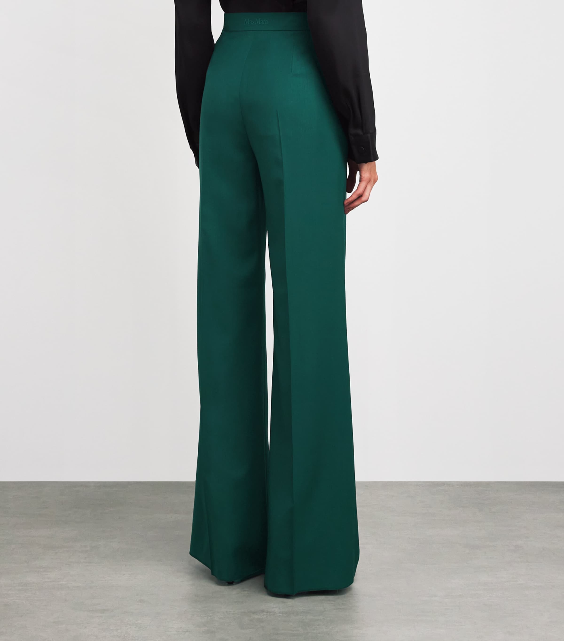 Virgin Wool Wide-Leg Trousers DARK GREEN Image 4