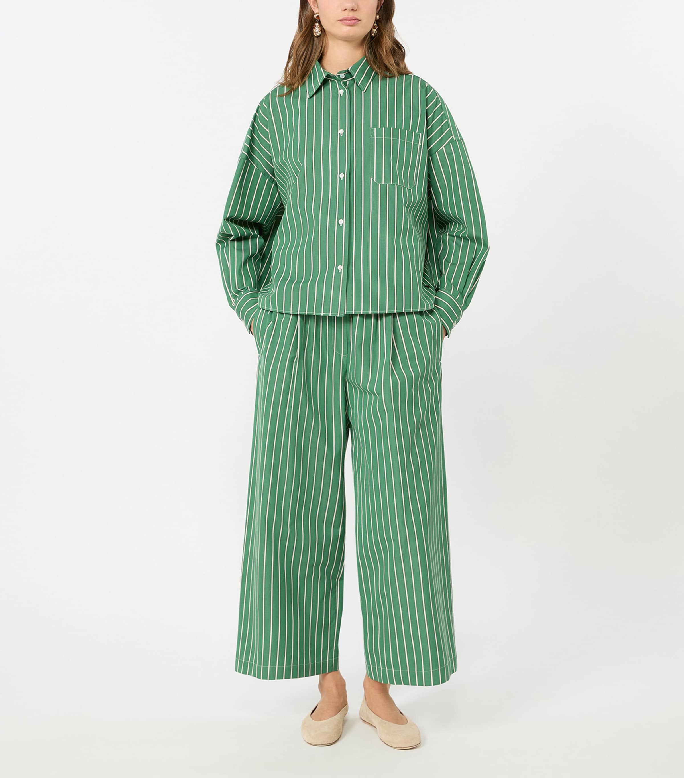 Weekend Max Mara Womens Cotton Stripe Shirt Green Image 2