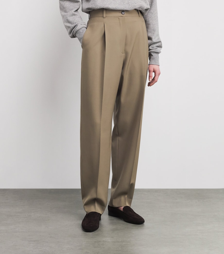 The Row Womens Gianni Wool Trousers Army Beige Image 3