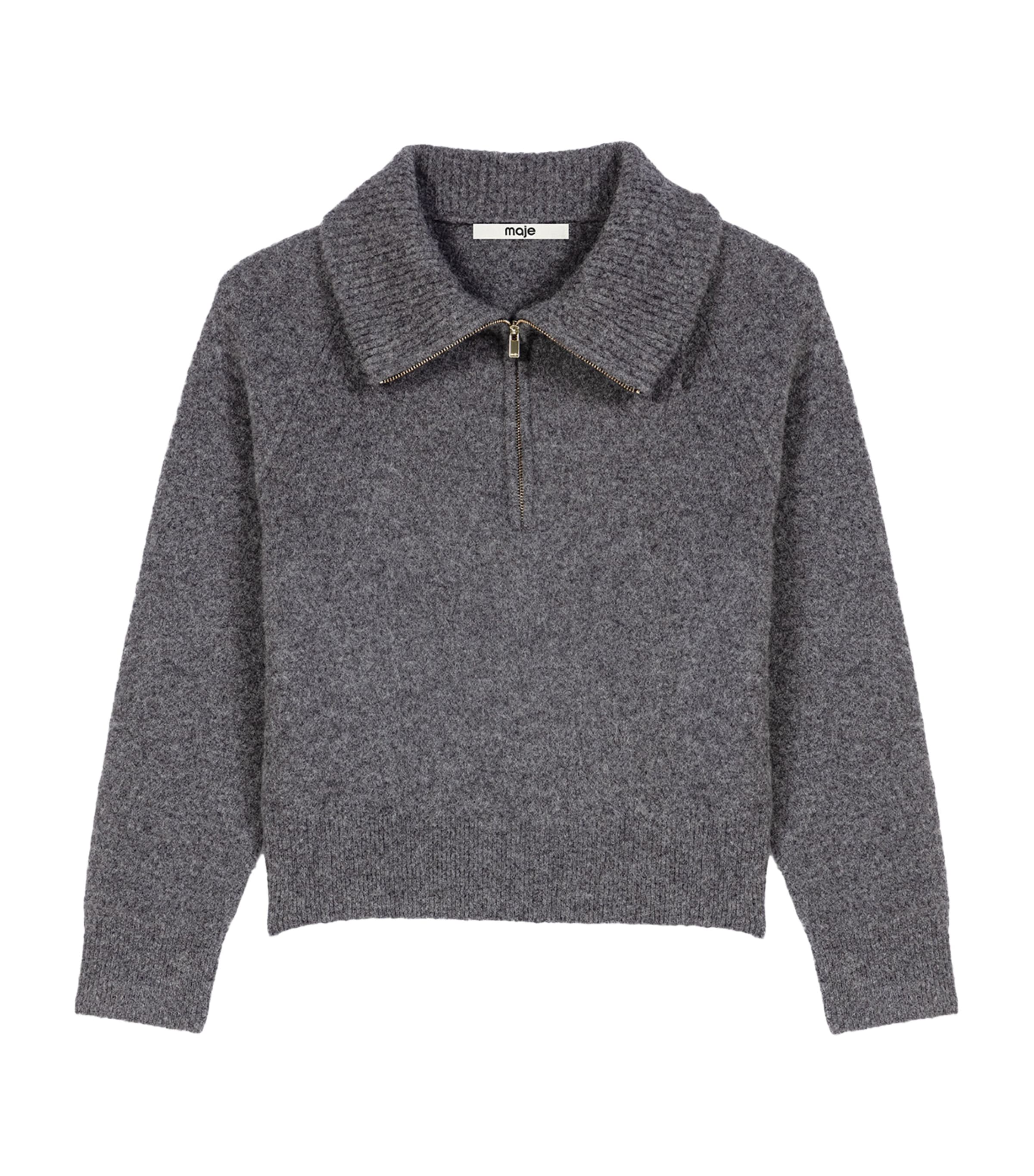 Maje Womens Yak-Blend Quarter-Zip Sweater Grey Image 1