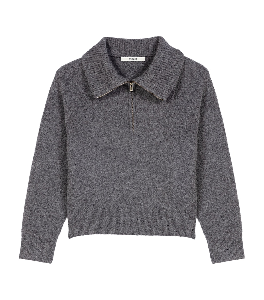Maje Womens Yak-Blend Quarter-Zip Sweater Grey Image 1