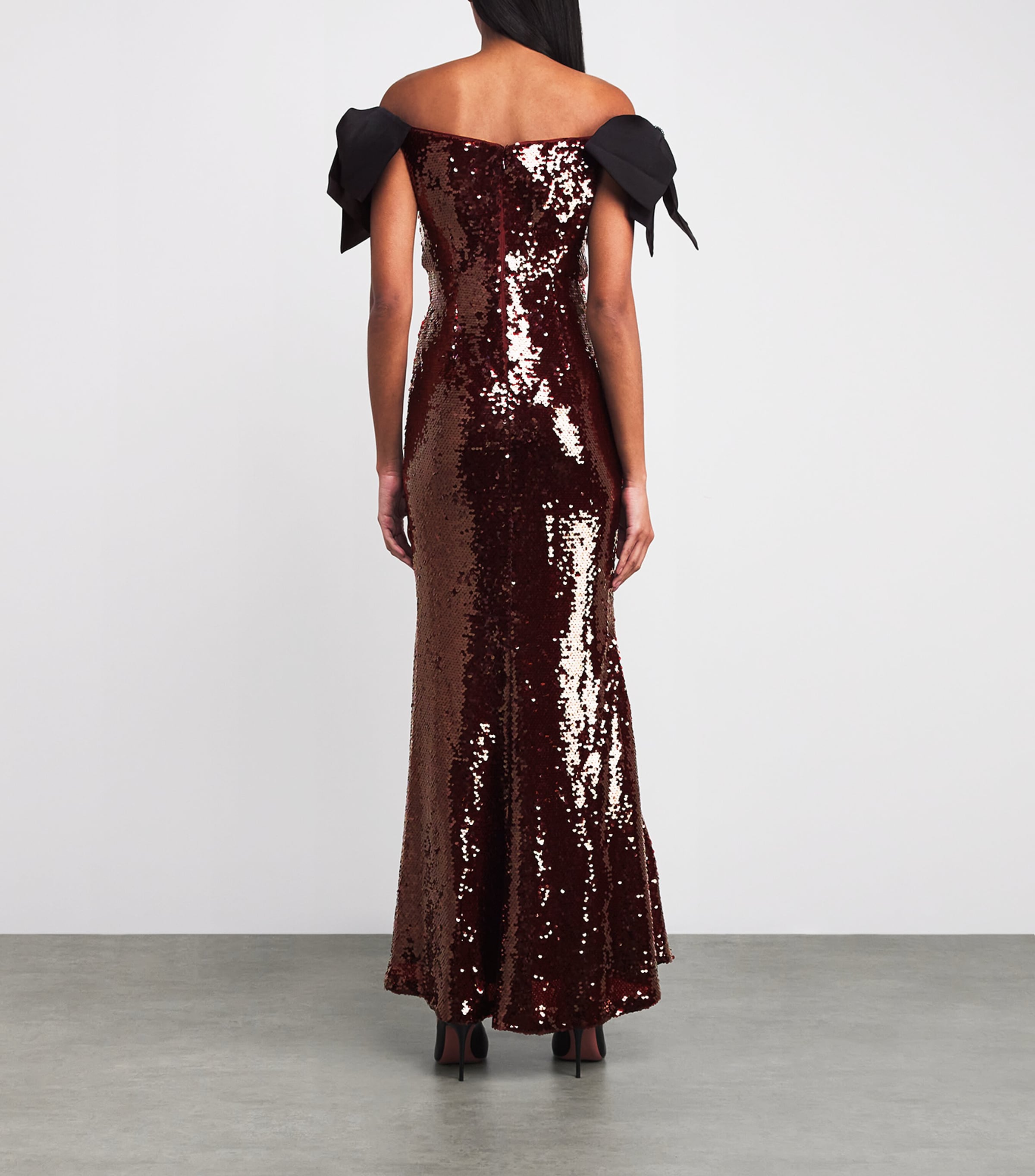 Sequin Off-The-Shoulder Maxi Dress BROWN Image 3