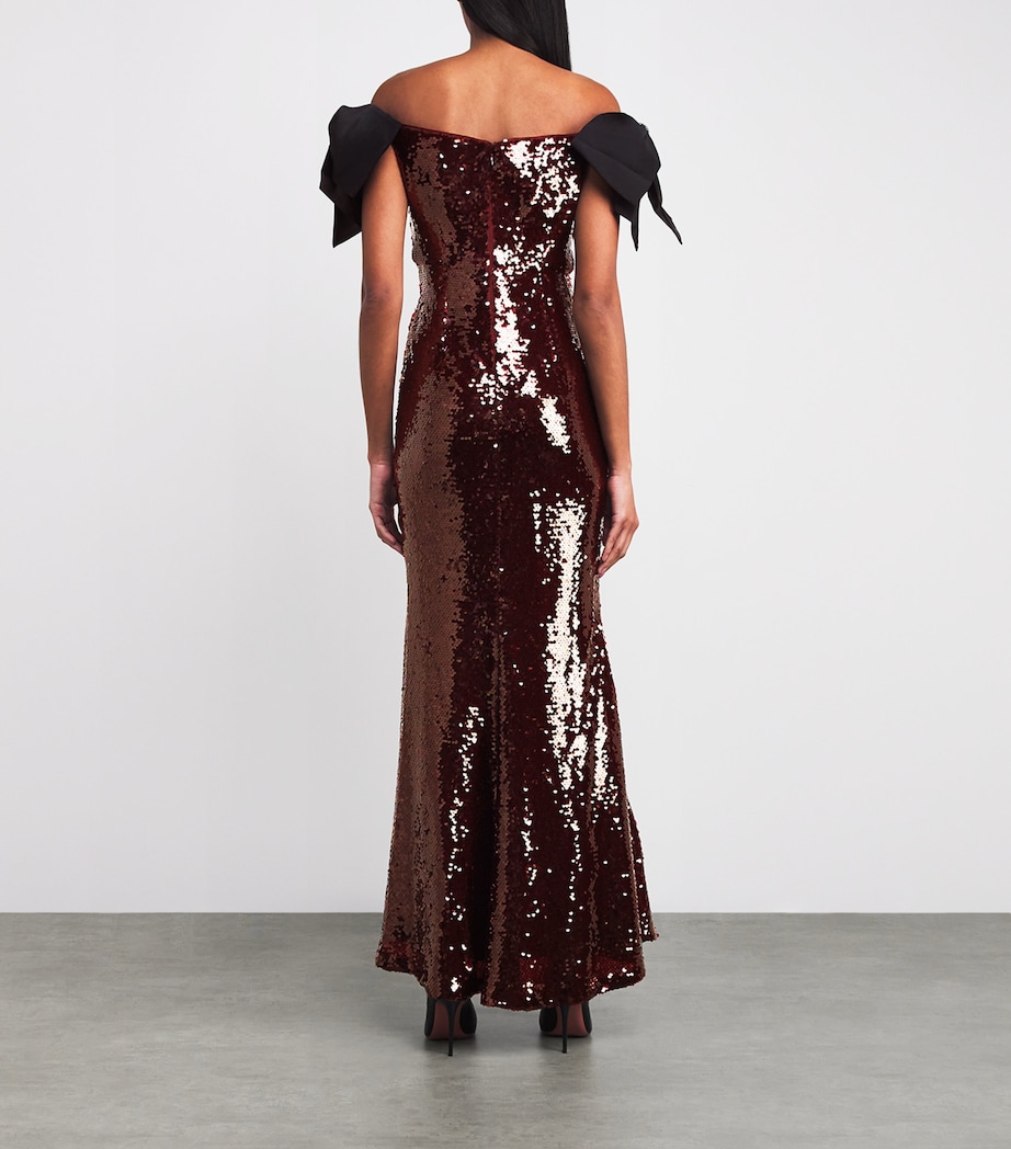 Sequin Off-The-Shoulder Maxi Dress BROWN Image 3