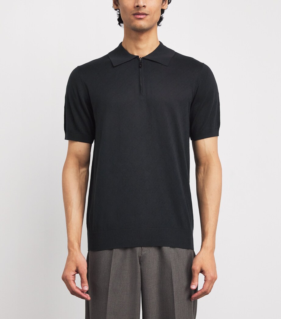 Silk-Cotton Monogram Polo Shirt 20 BLACK Image 3