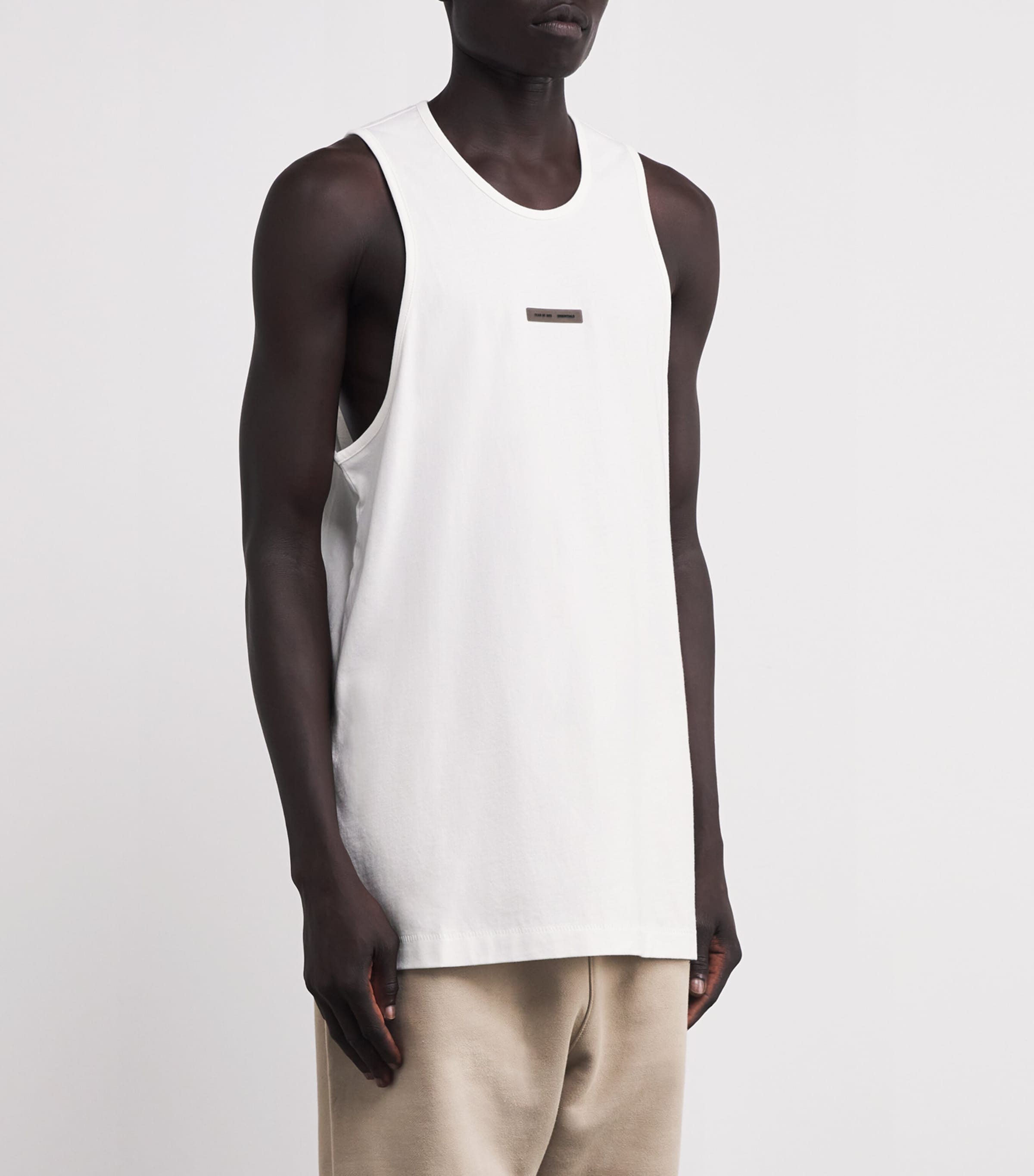 FEAR OF GOD ESSENTIALS Mens Cotton Oversized Logo Tank Top Bright White Image 3