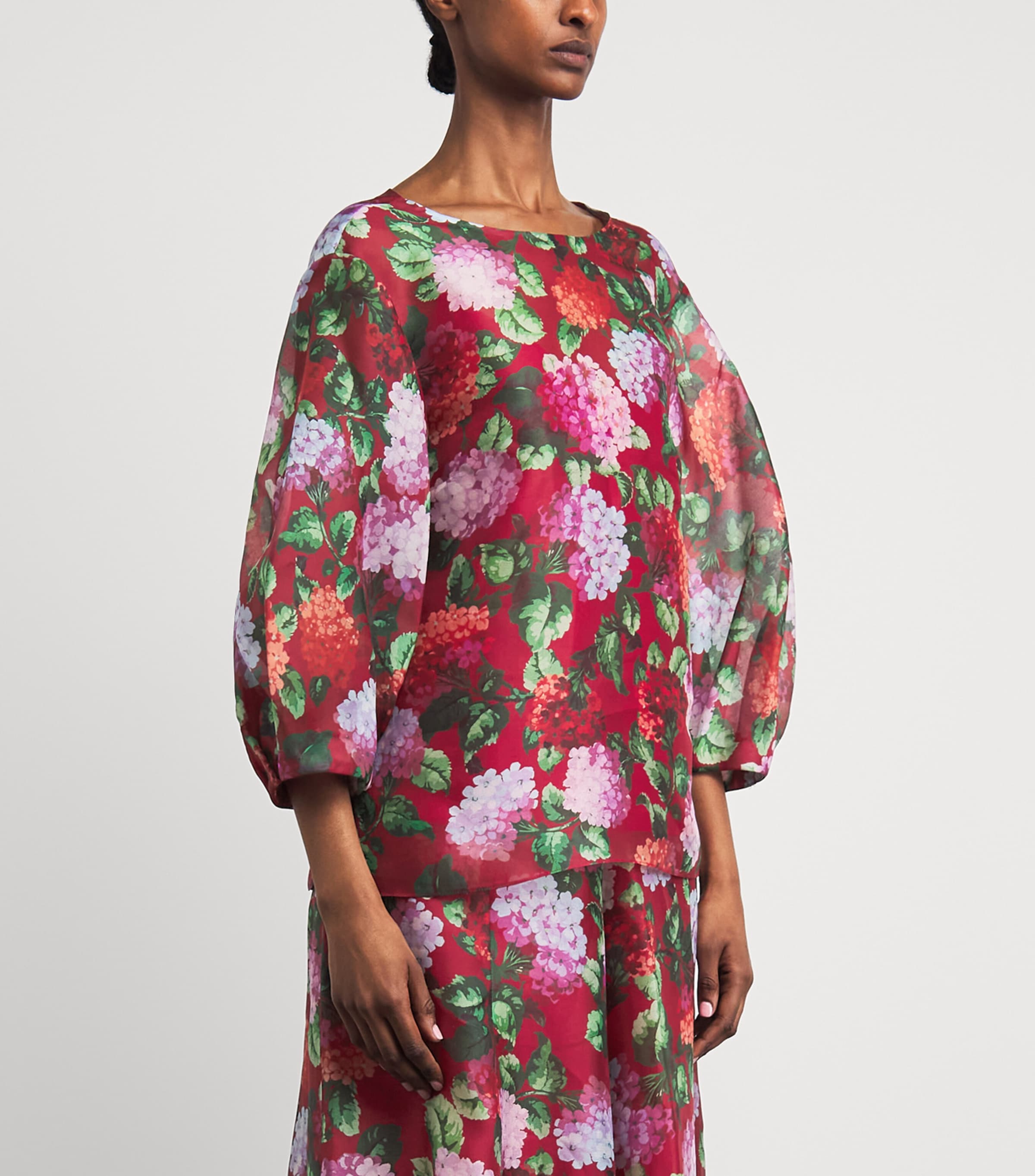 Carolina Herrera Womens Silk Floral Puff-Sleeve Blouse Cranberry/multi Image 4