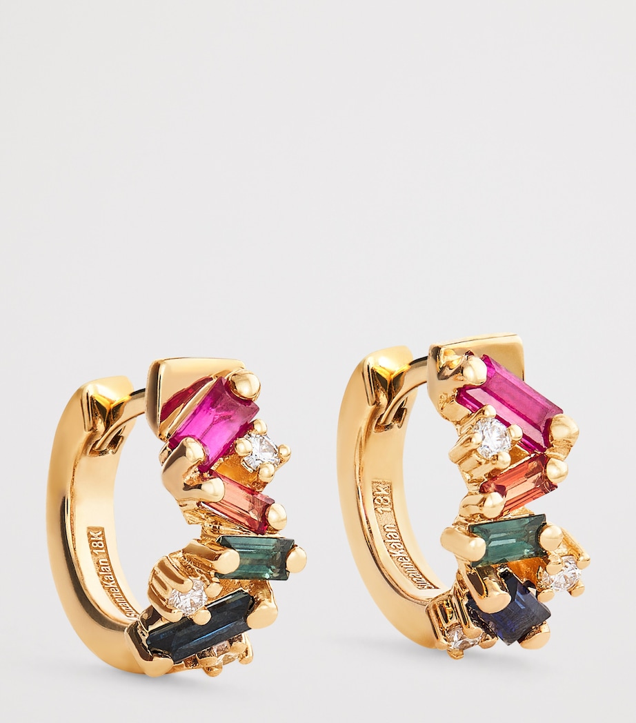 Yellow Gold, Diamond and Sapphire Frenzy Huggie Earrings 18K YG/RS Image 1