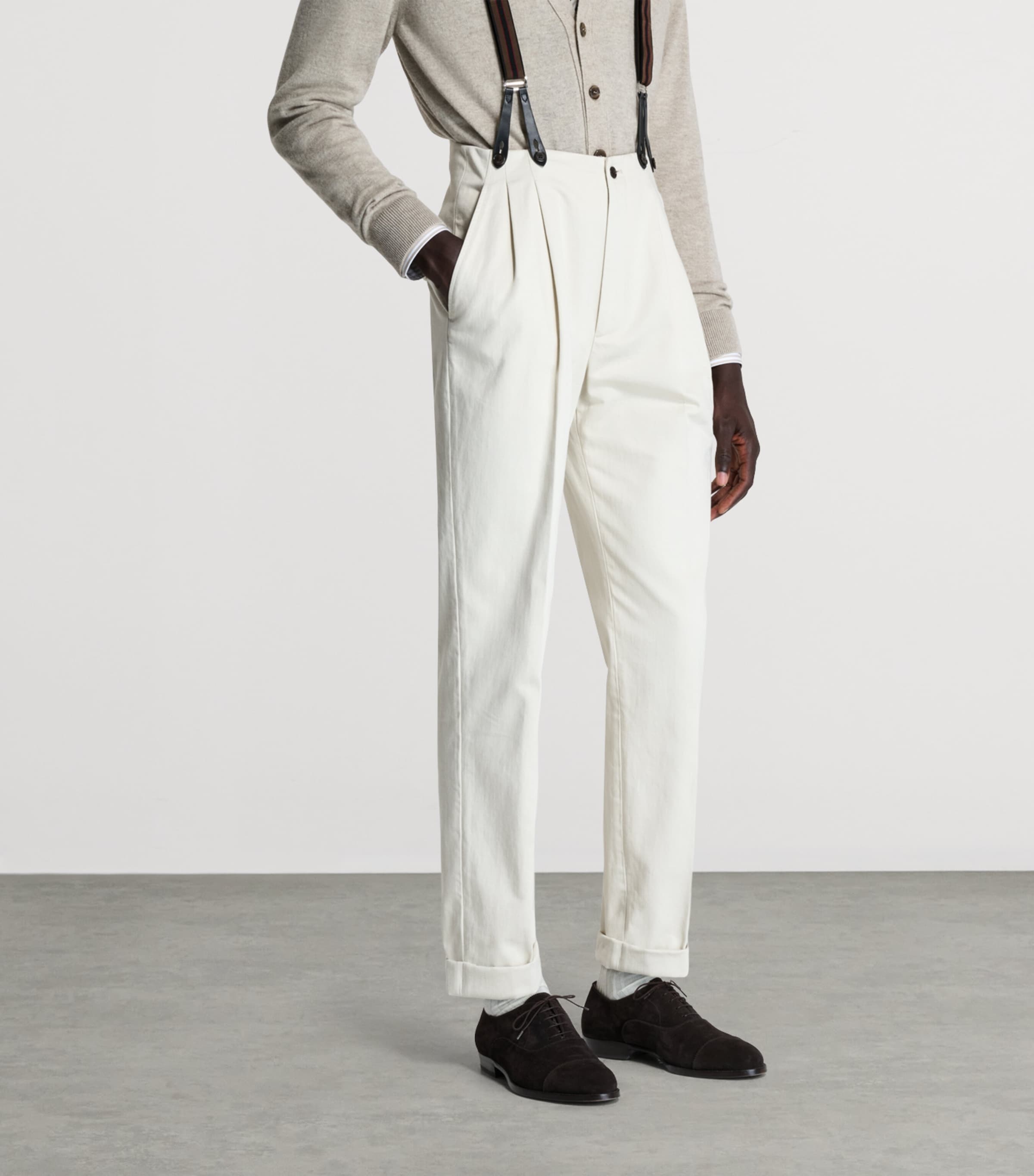 Dunhill Mens Cotton Double-Pleat Chinos Image 4