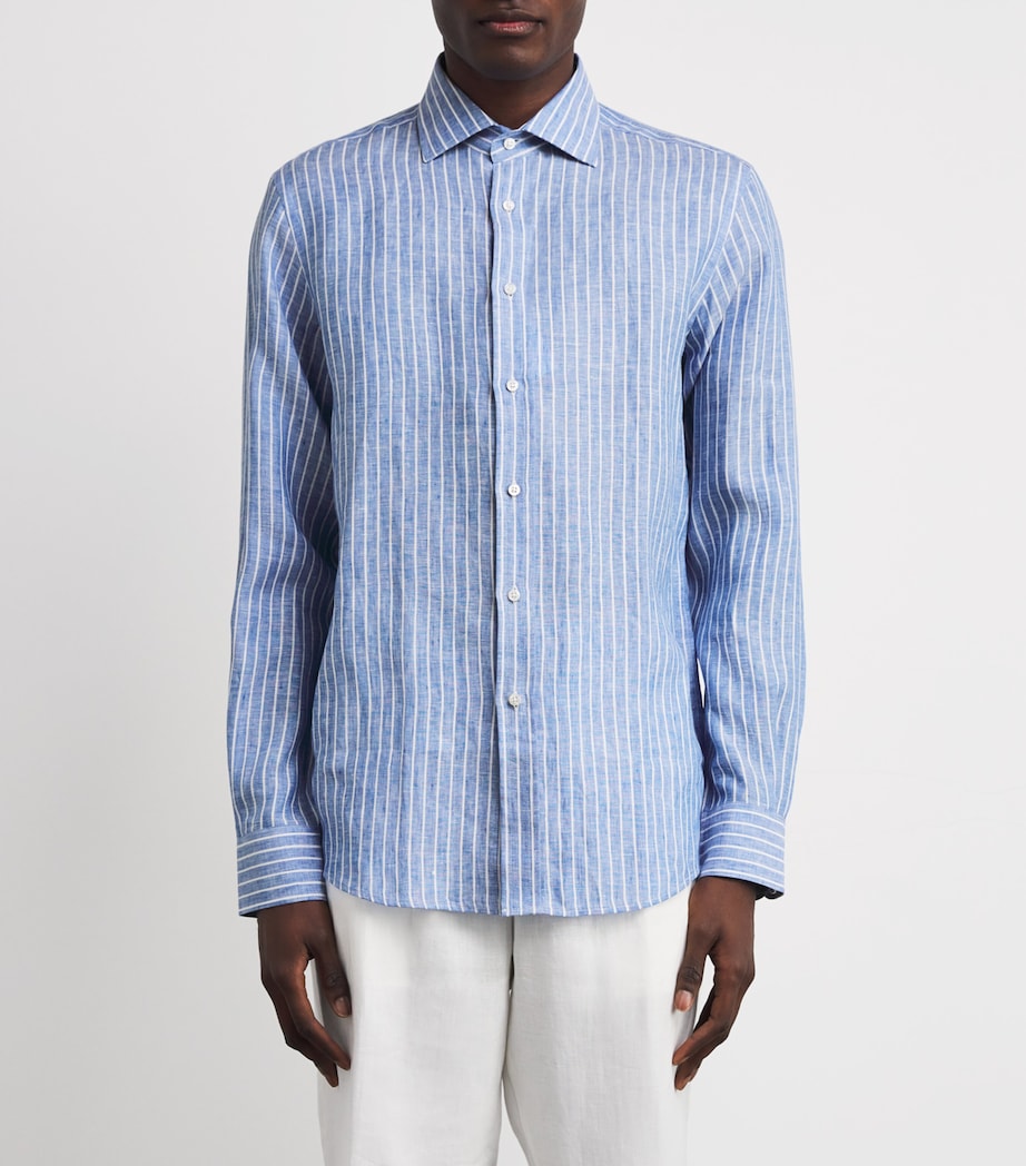 Ralph Lauren Purple Label Mens Linen Stripe Shirt Cornflower Blu/wht Image 3