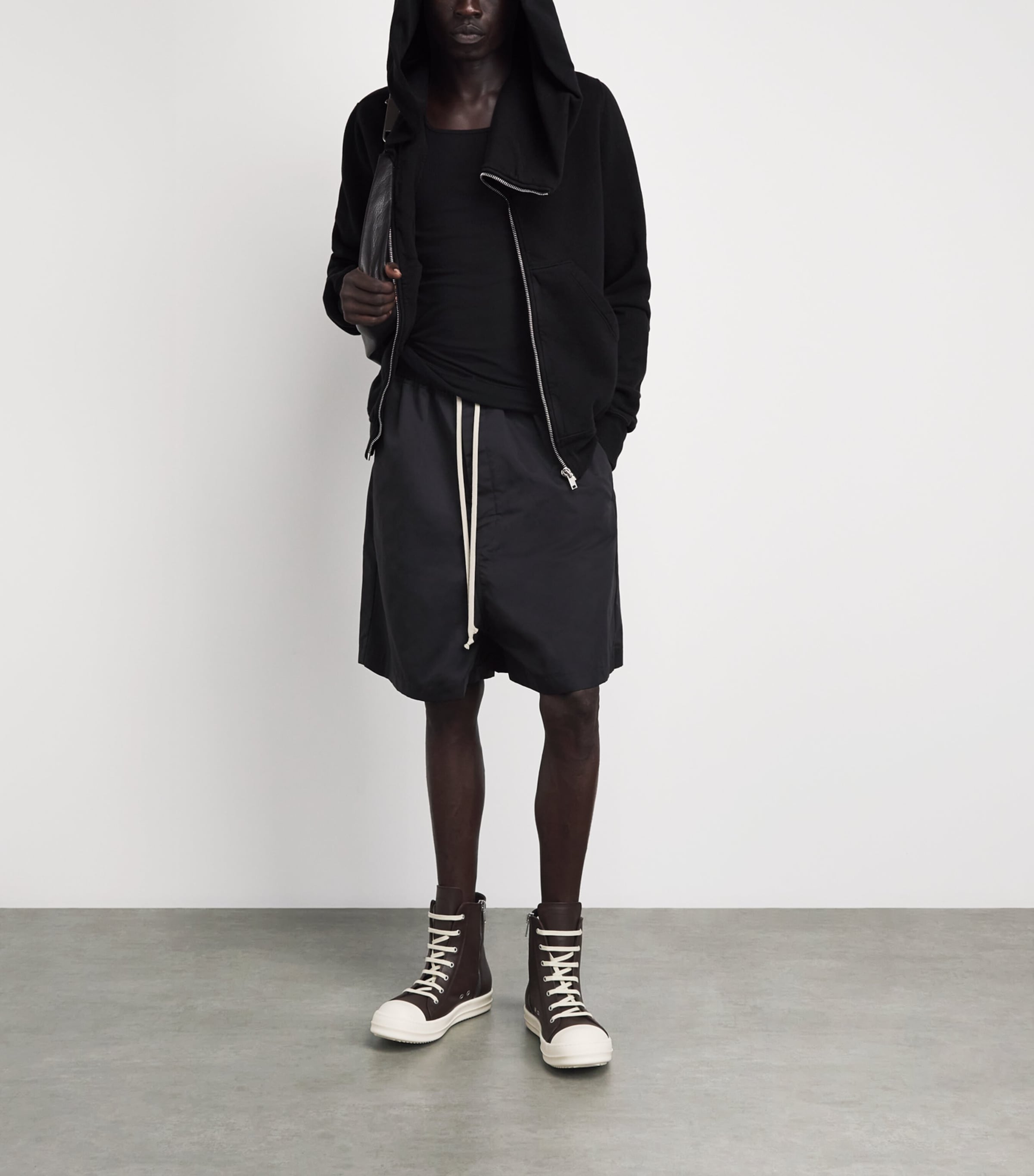 Rick Owens Mens Asymmetric Mountain Hoodie Black Image 2