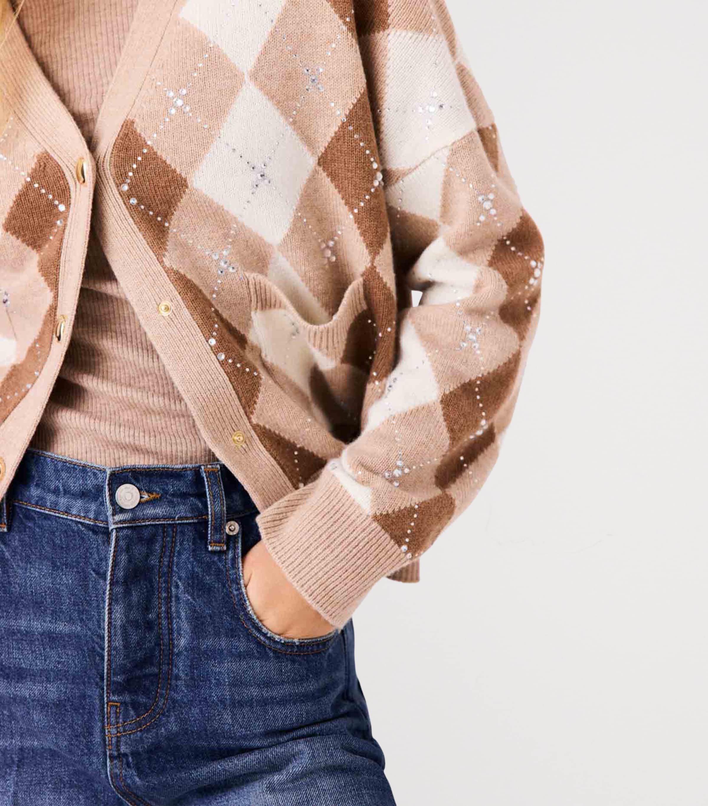 Maje Womens Wool Argyle Cardigan Beige Image 7