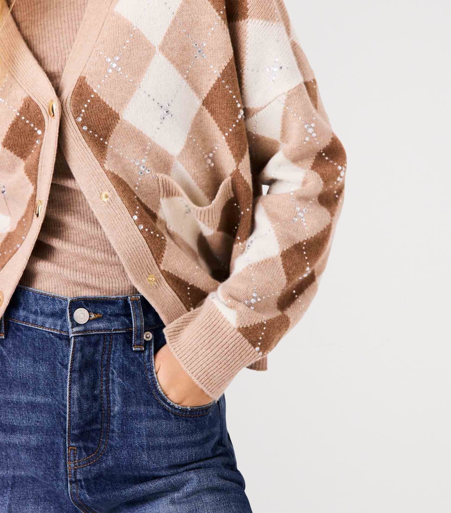 Maje Womens Wool Argyle Cardigan Beige Image 7