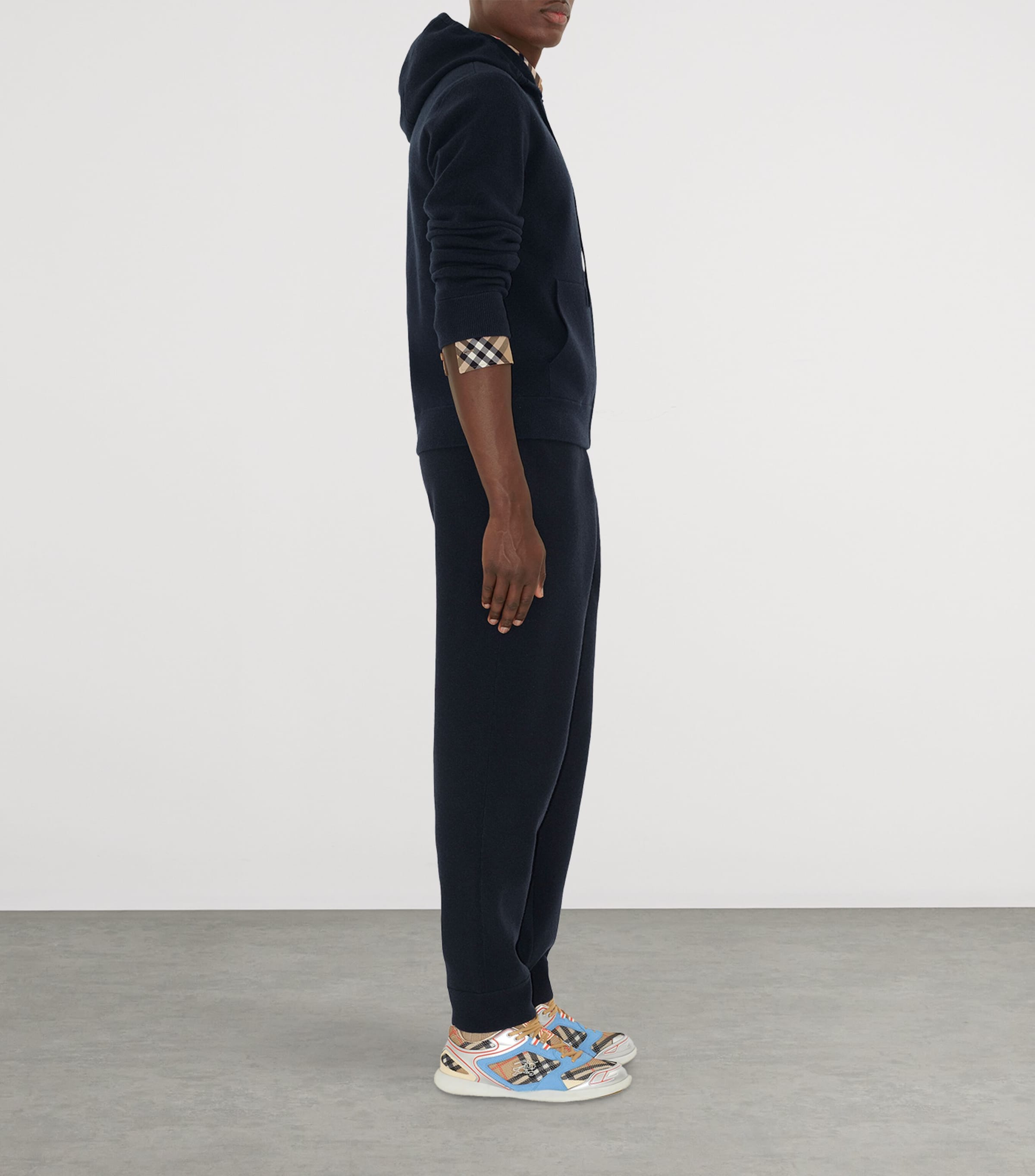 Cashmere-Blend Zip-Up Slim Hoodie NAVY Image 3