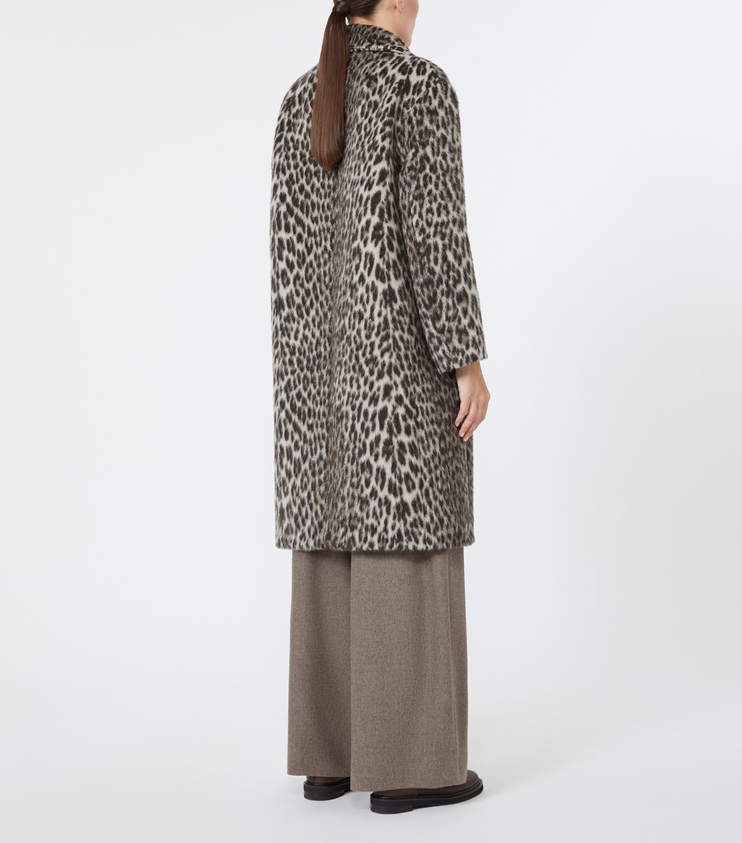 Max Mara Womens Wool-Alpaca Leopard Print Overcoat Ecru Image 4