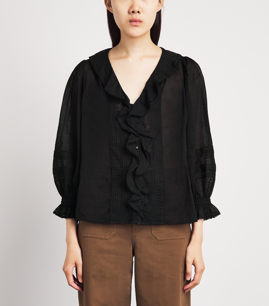 ME+EM Womens Cotton Voile Ruffle Blouse Black Image 4