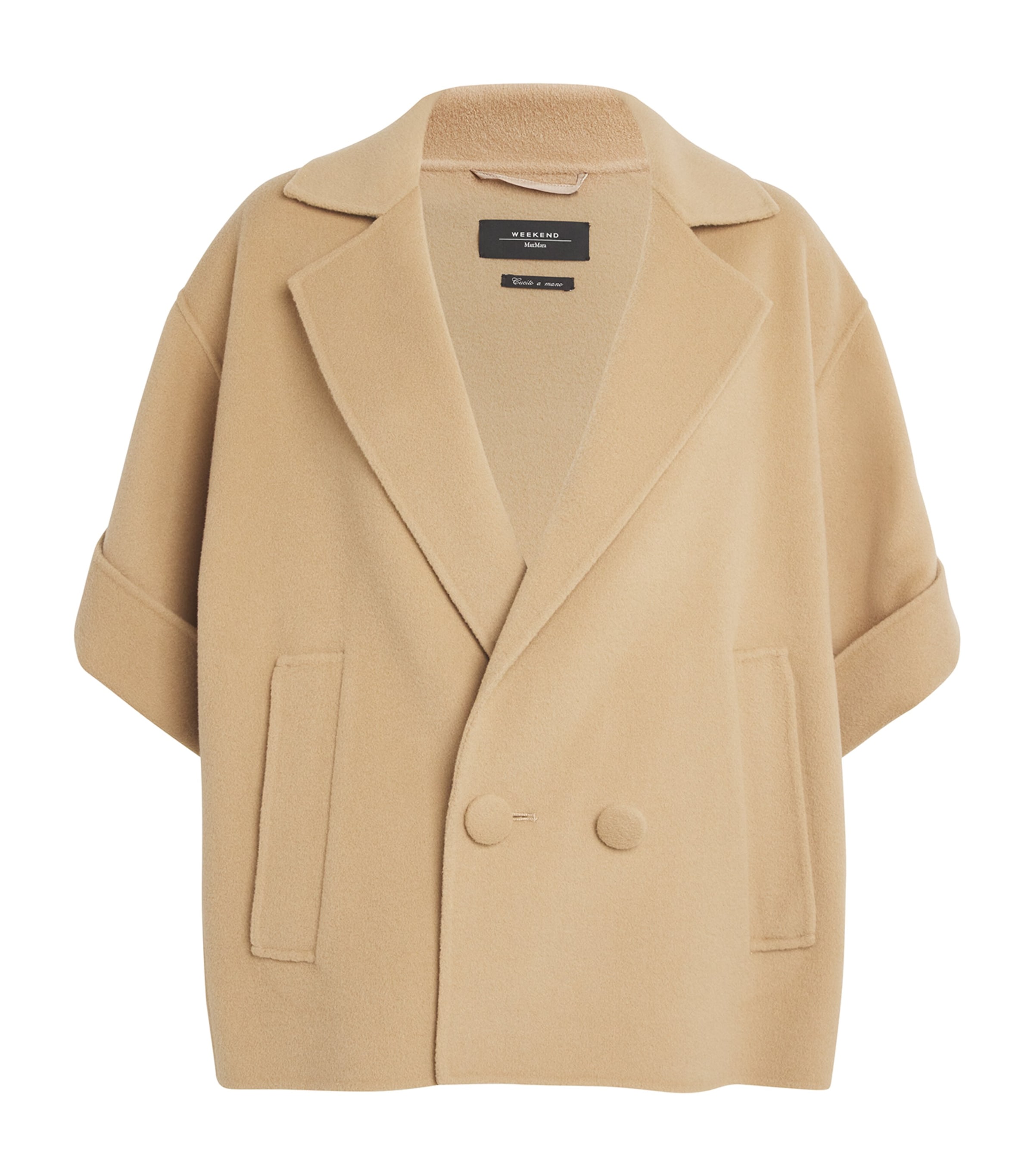 Shop Weekend Max Mara Wool Short-sleeve Coat In Beige