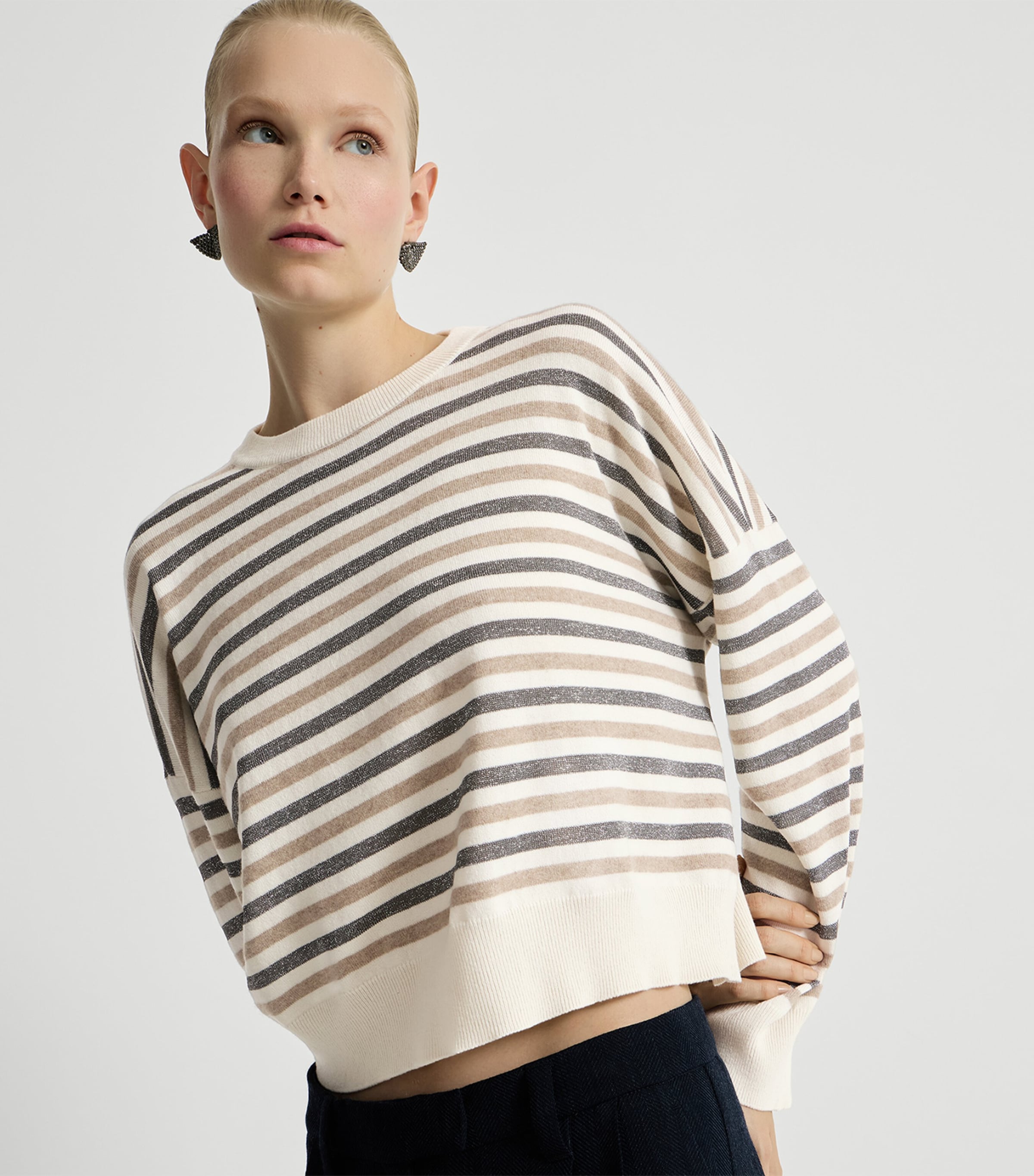 Brunello Cucinelli Womens Wool-Cashmere-Silk Stripe Sweater Image 4
