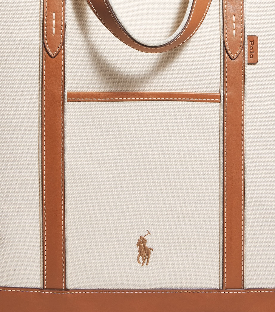 Medium Canvas Polo Pony Tote Bag ECRU/CUOIO Image 6