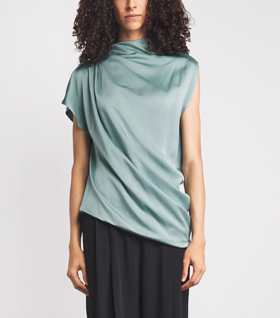 Fabiana Filippi Womens Satin Asymmetric Ruched Blouse Verde Image 4