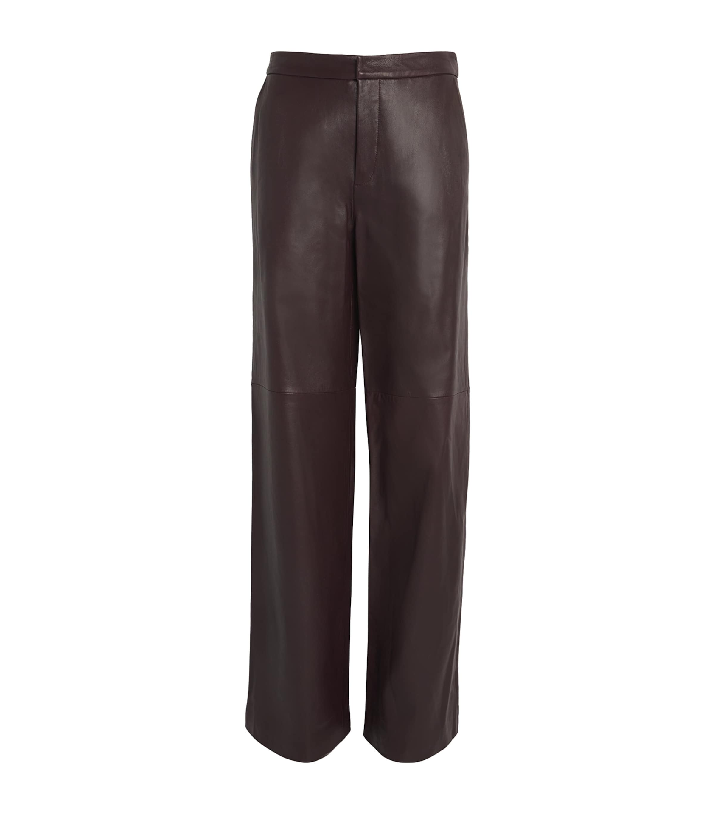 L Agence Leather Livvy Straight Trousers In Burgundy