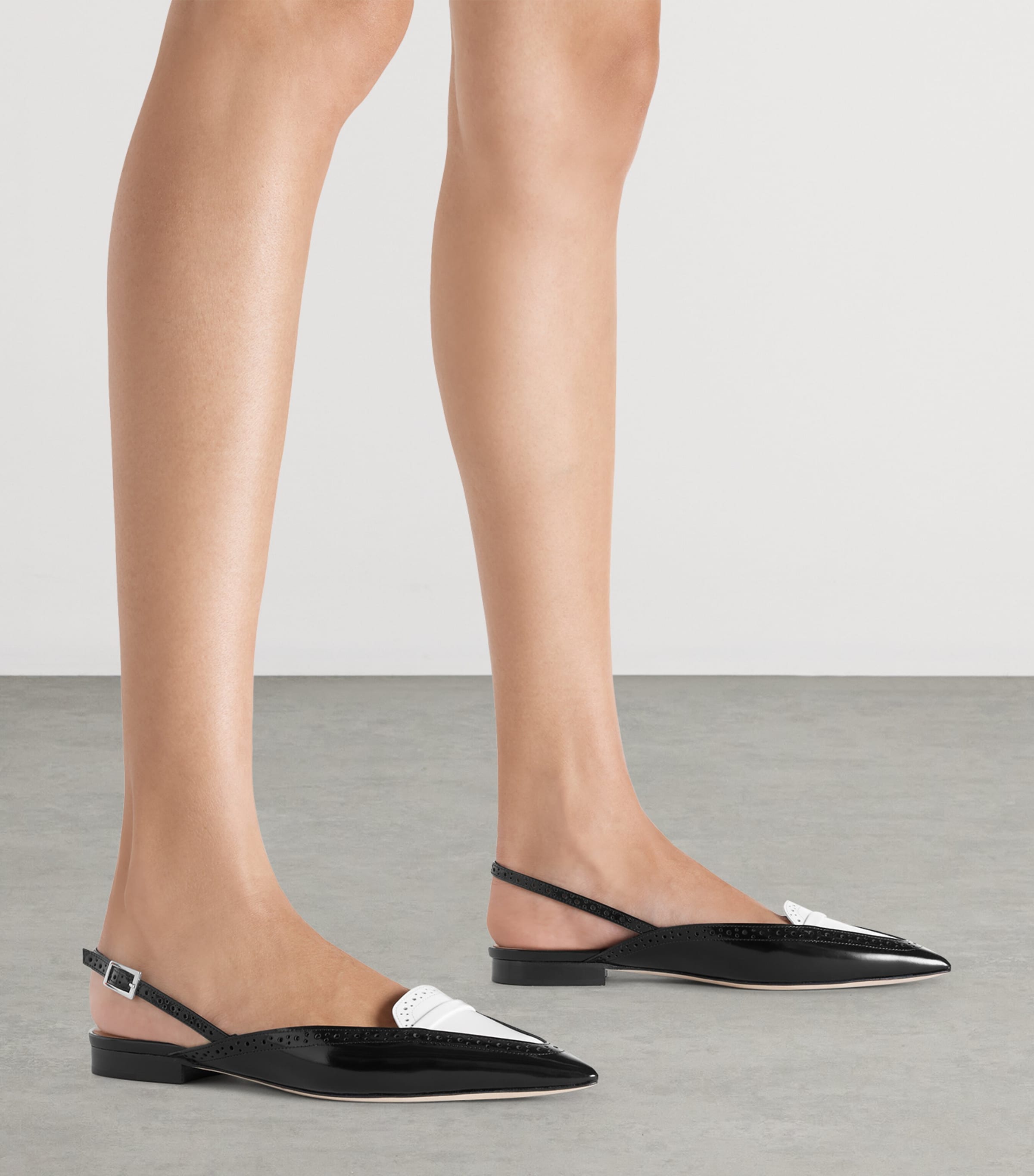 Brushed Leather Laurie Slingback Flats BLACK Image 2