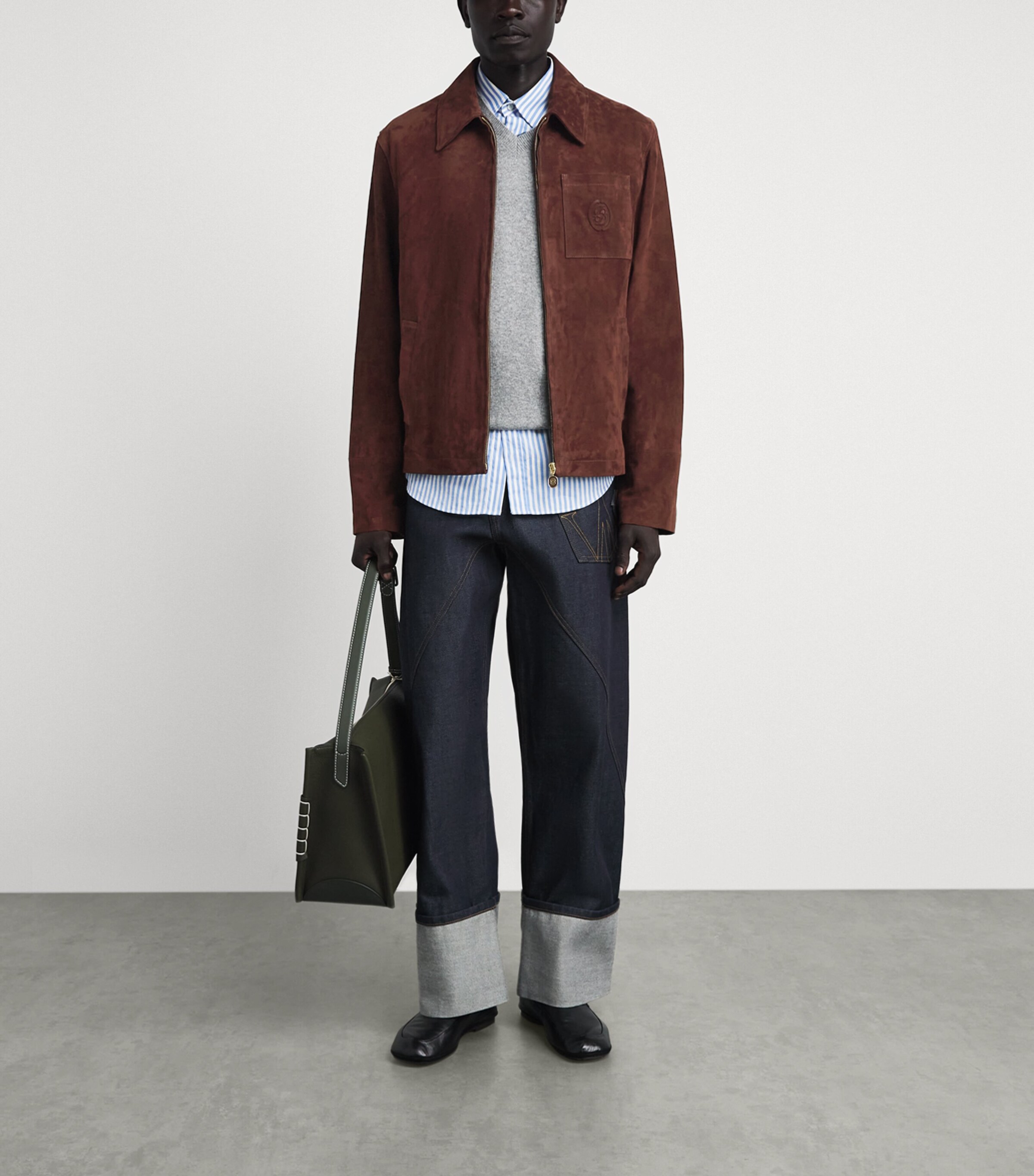 Drôle De Monsieur Mens Suede Zip-Up Jacket Brown Image 2