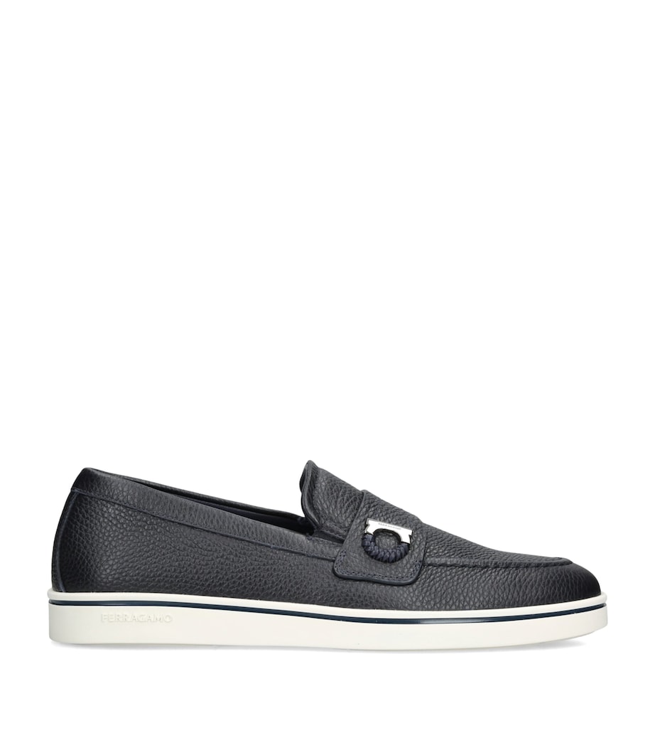 Salvatore Ferragamo Leather Tancredi Loafers Navy Image 1