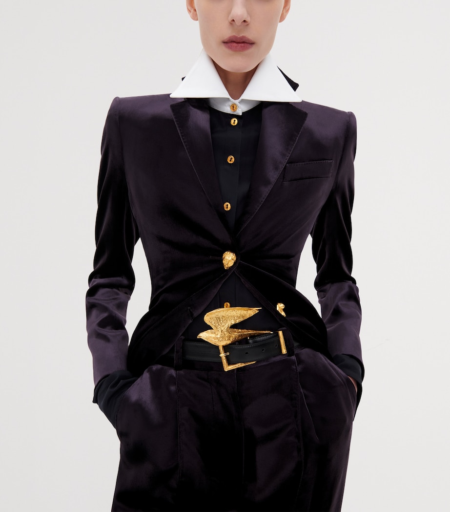 Schiaparelli Womens Velvet Demi-Lune Blazer Purple Image 4