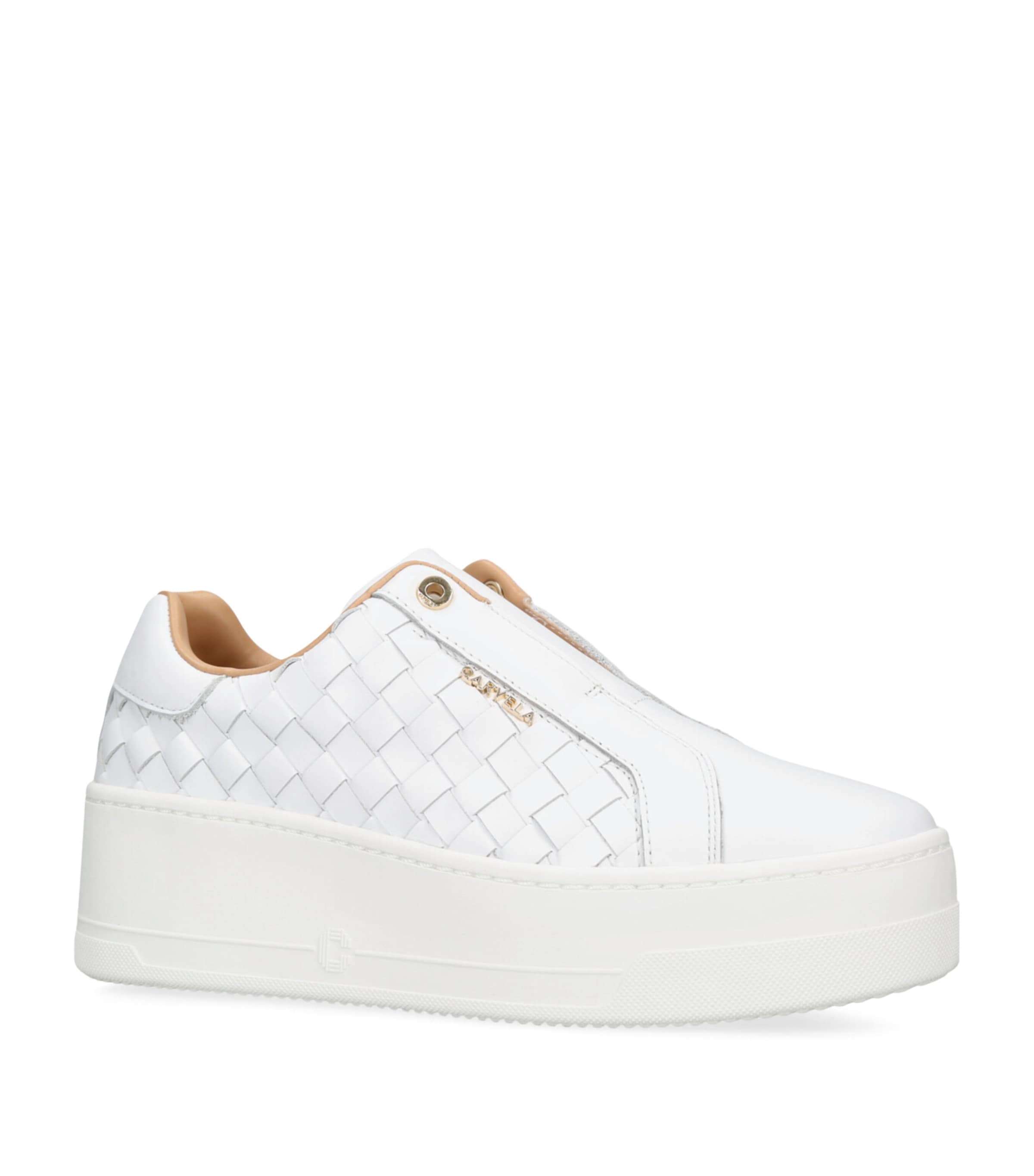 Shop Carvela Woven Leather Connected Laceless Sneakers In White