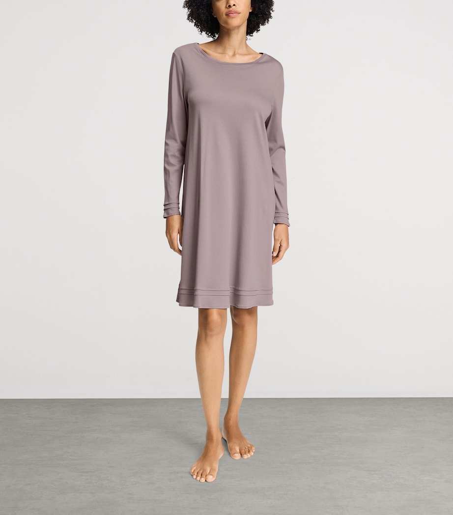Hanro Womens Cotton Long-Sleeve Nightdress Stormy Rose Image 2