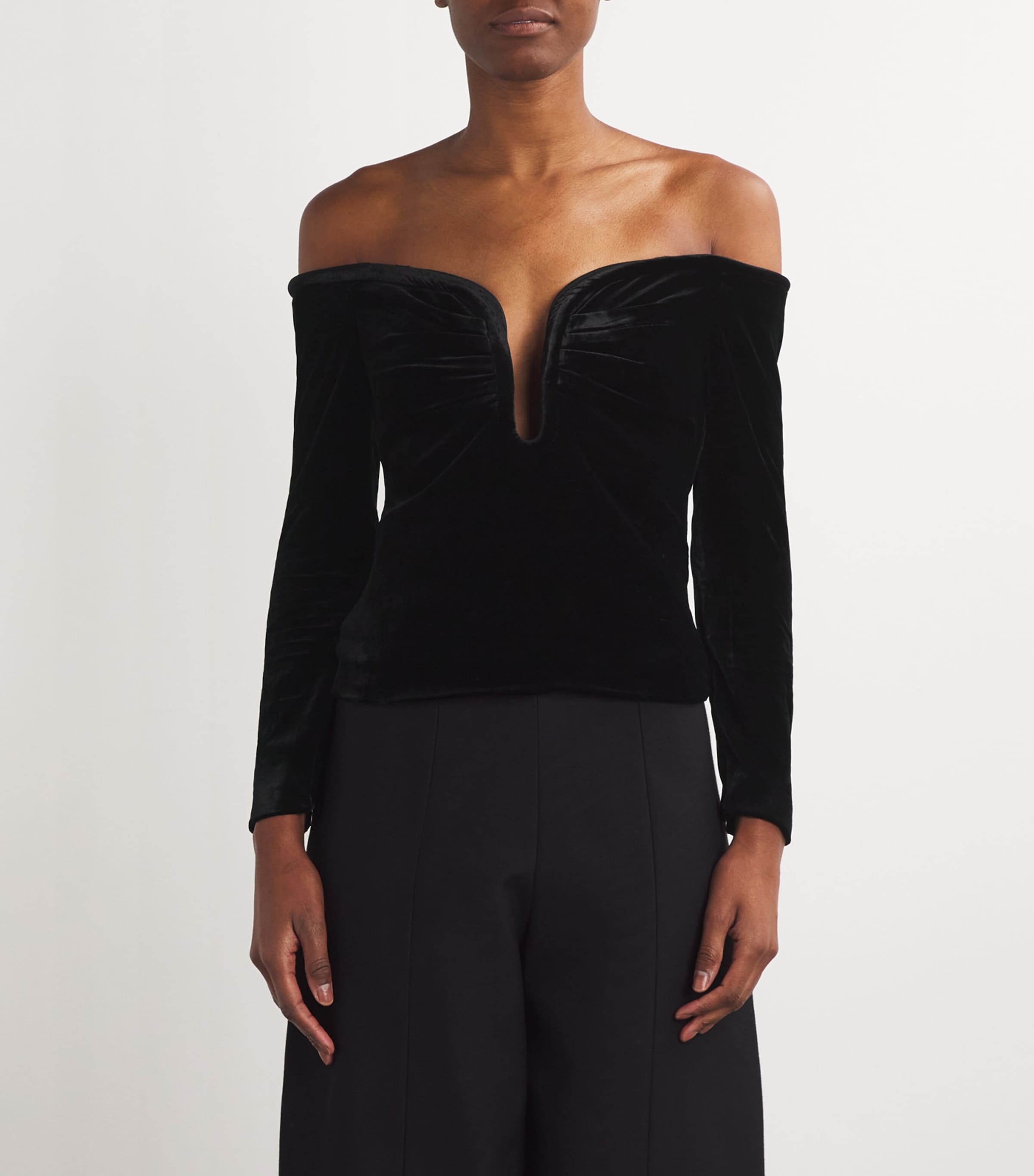 Roland Mouret Womens Velvet Long-Sleeve Top Black Image 3