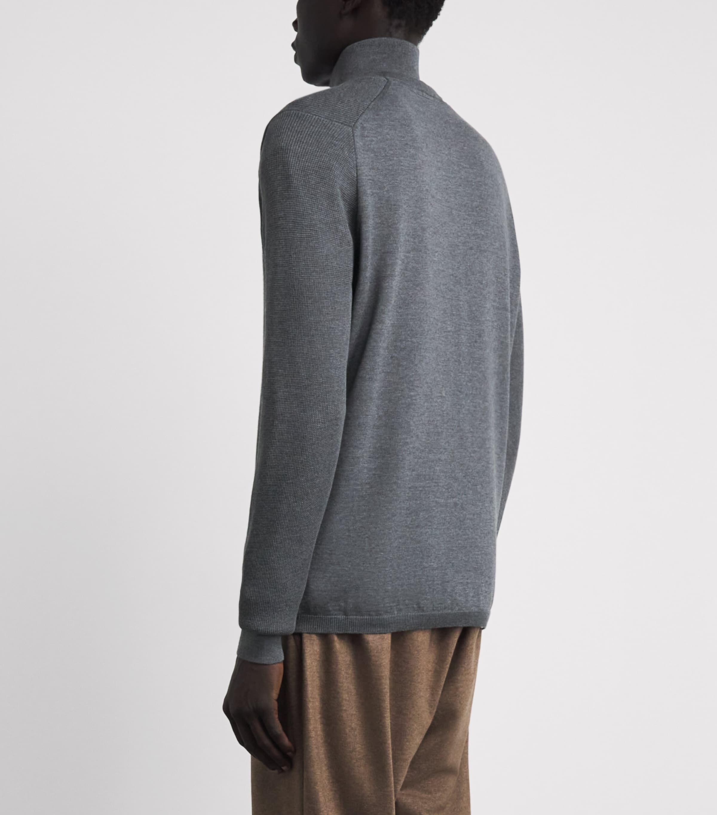 Sease Mens Wool Waffle-Knit Sweater Graphite Grey Image 5